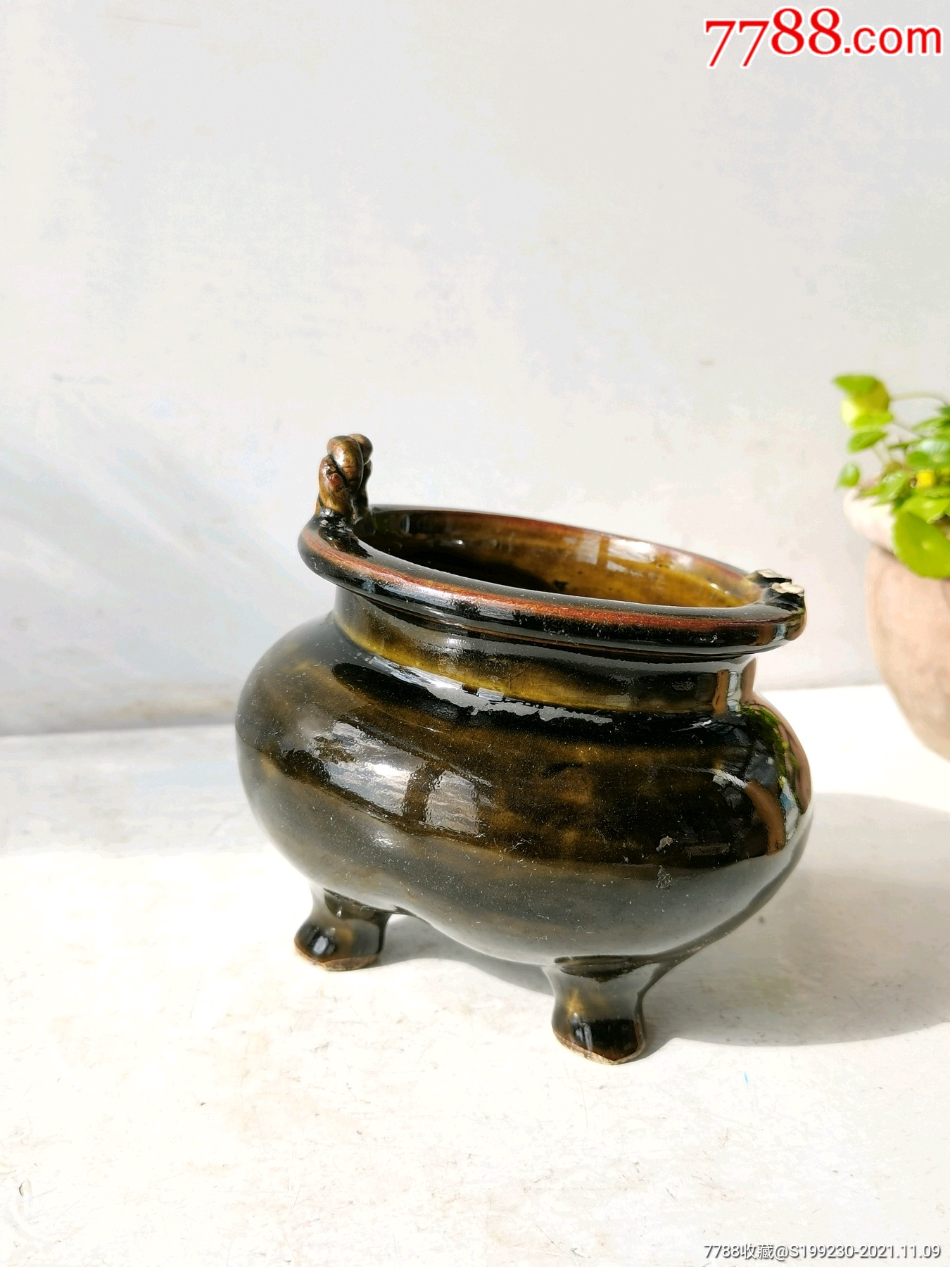 茶叶未釉老香炉茶叶未釉绳耳炉老茶叶末香炉