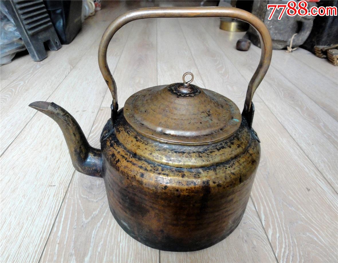 怀旧收藏2111解放初边疆手工打造大号老包浆全铜提梁茶壶1kg