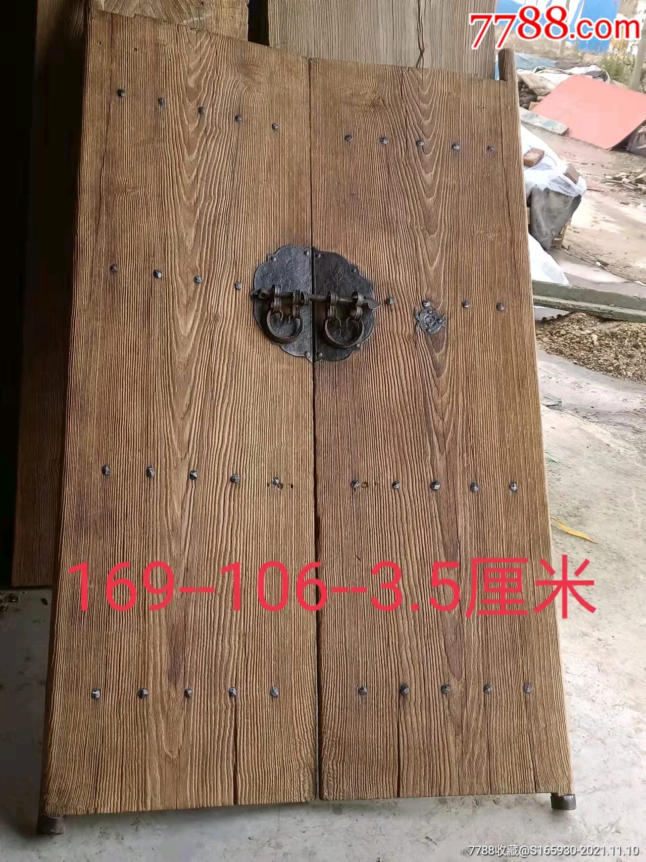 精品清代超宽紫榆木风化独板门一对,自然风化,山水纹理清晰漂亮,沧桑感十足,可做茶_木门窗_古玩实体店铺【7788收藏__收藏热线】
