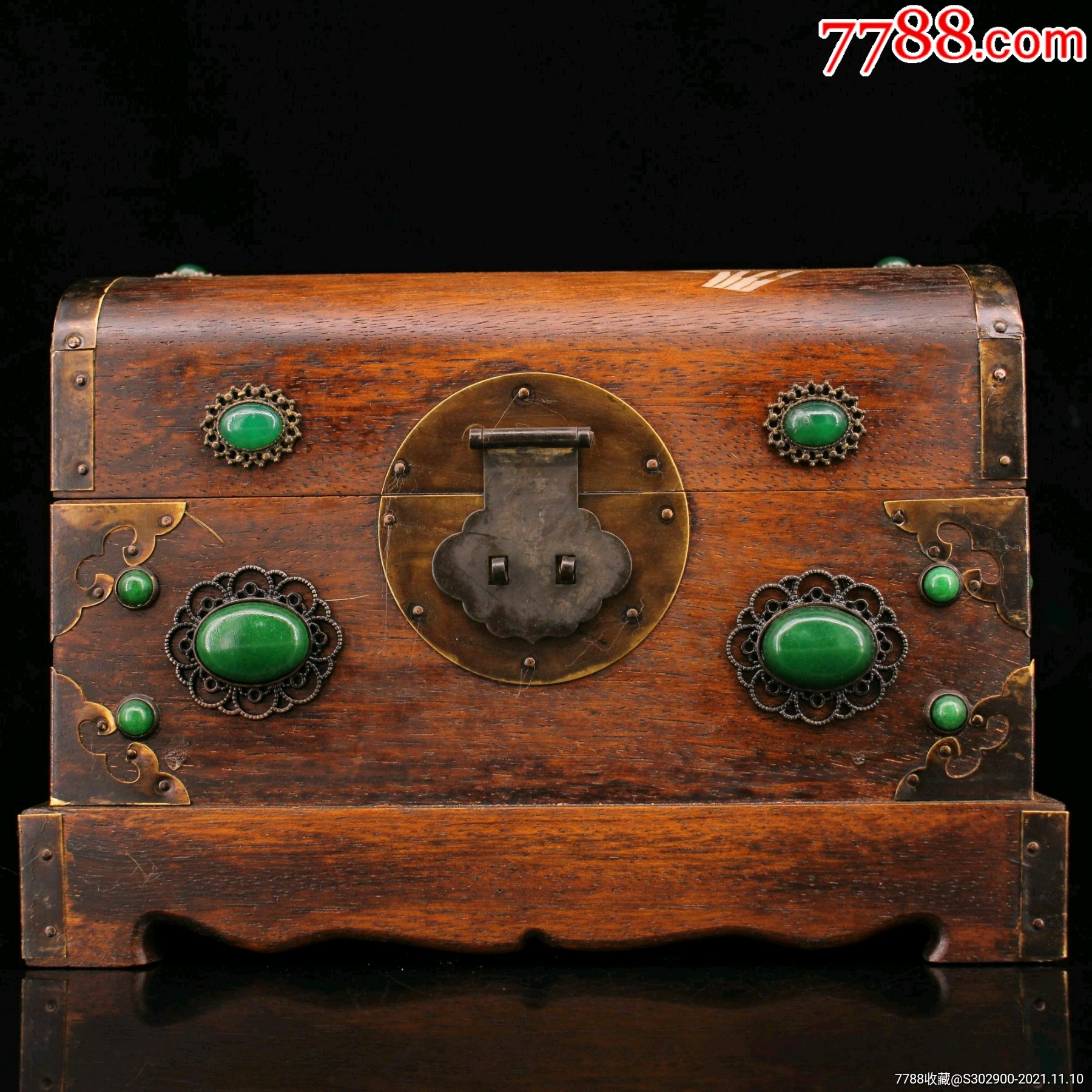 黄杨木镶嵌宝石贝壳箱子长17x宽22