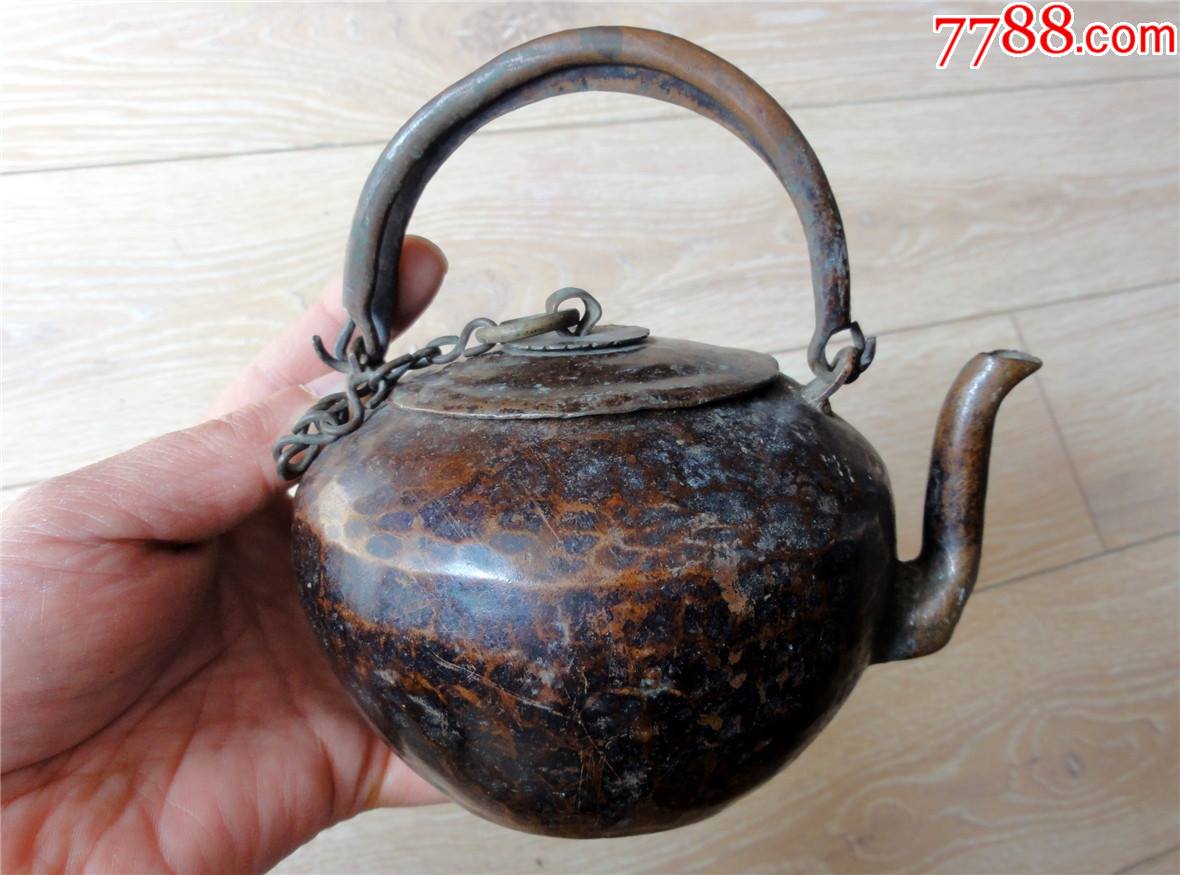 怀旧收藏2111-清末民国边疆手工制老包浆小号紫铜茶壶357g_价格680元