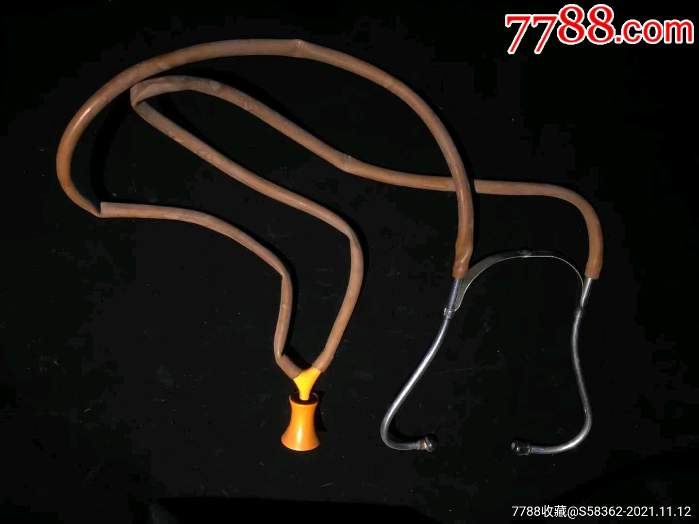 民国抗战时期云南昆明国军滇军使用的老听诊器牙黄色的老赛璐听筒战地