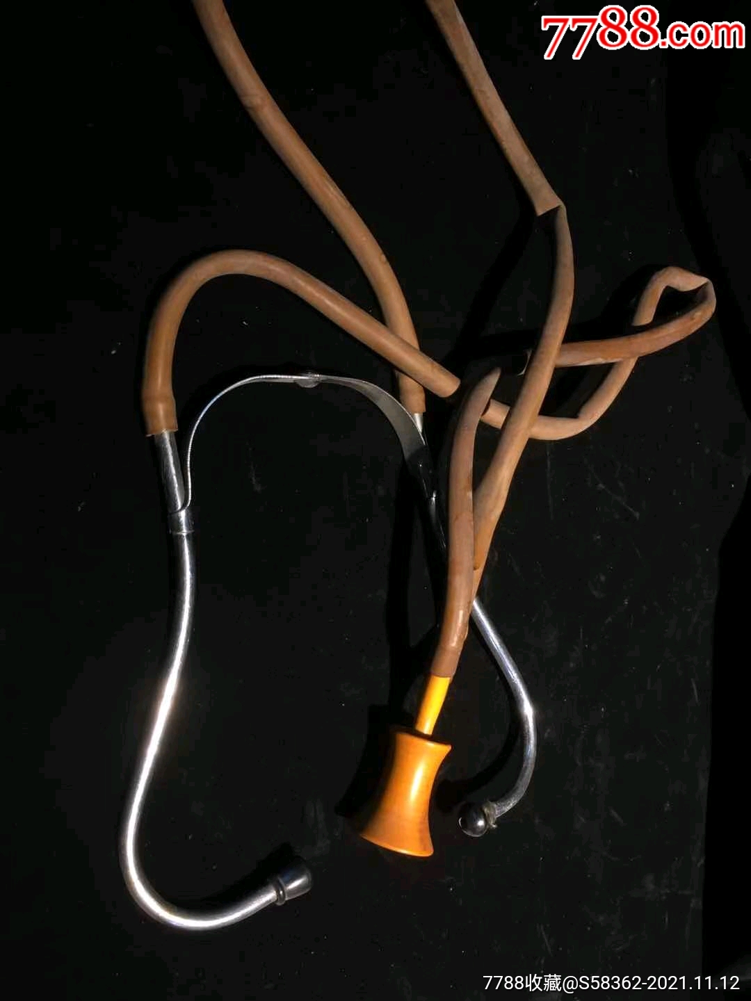 民国抗战时期云南昆明国军滇军使用的老听诊器牙黄色的老赛璐听筒战地