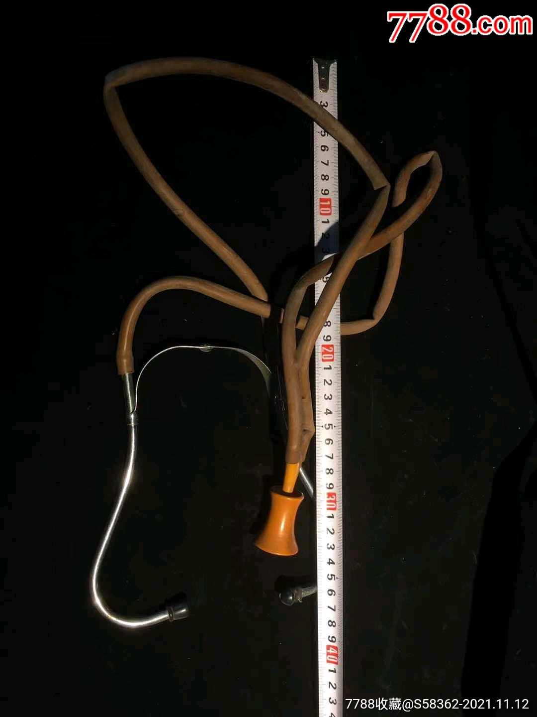 民国抗战时期云南昆明国军滇军使用的老听诊器牙黄色的老赛璐听筒战地