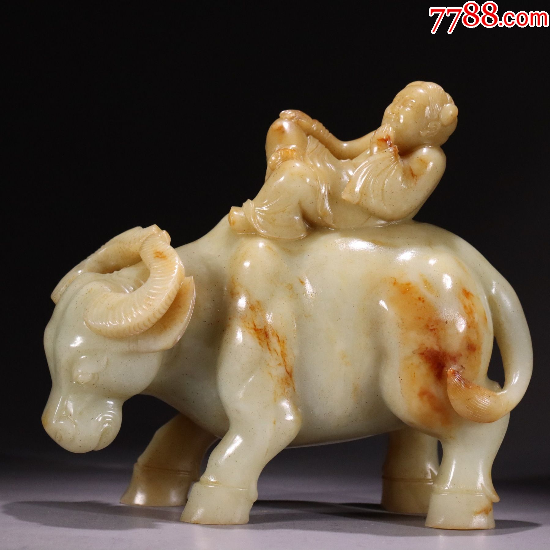 明代和田玉童子牧牛摆件