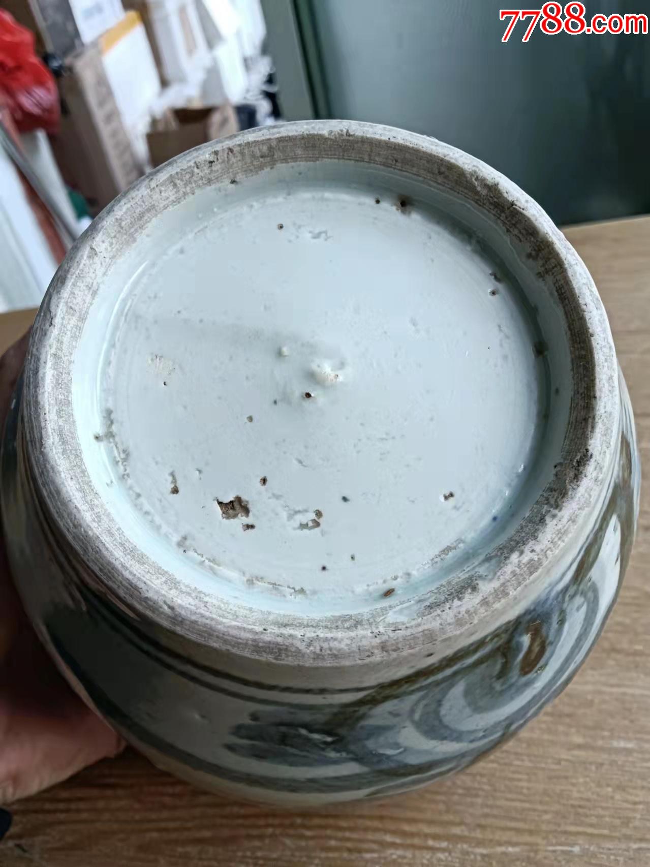 明代青花小罐子明清老瓷器青花山水坛子