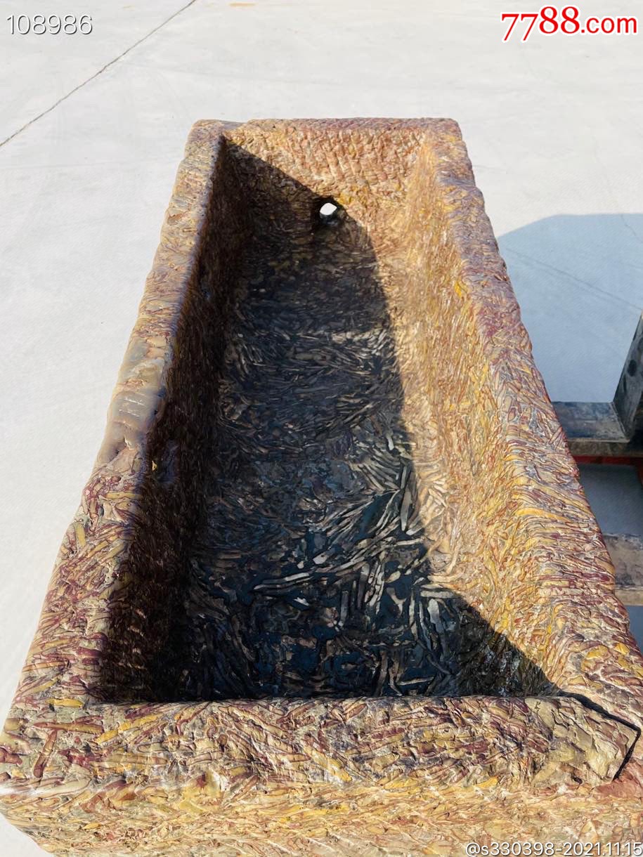 清代五花石柳叶石养鱼盆纹理清晰美观全品包老