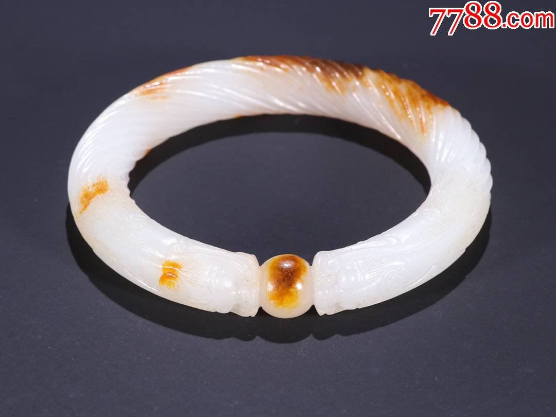 和田玉籽料双龙戏珠手镯g