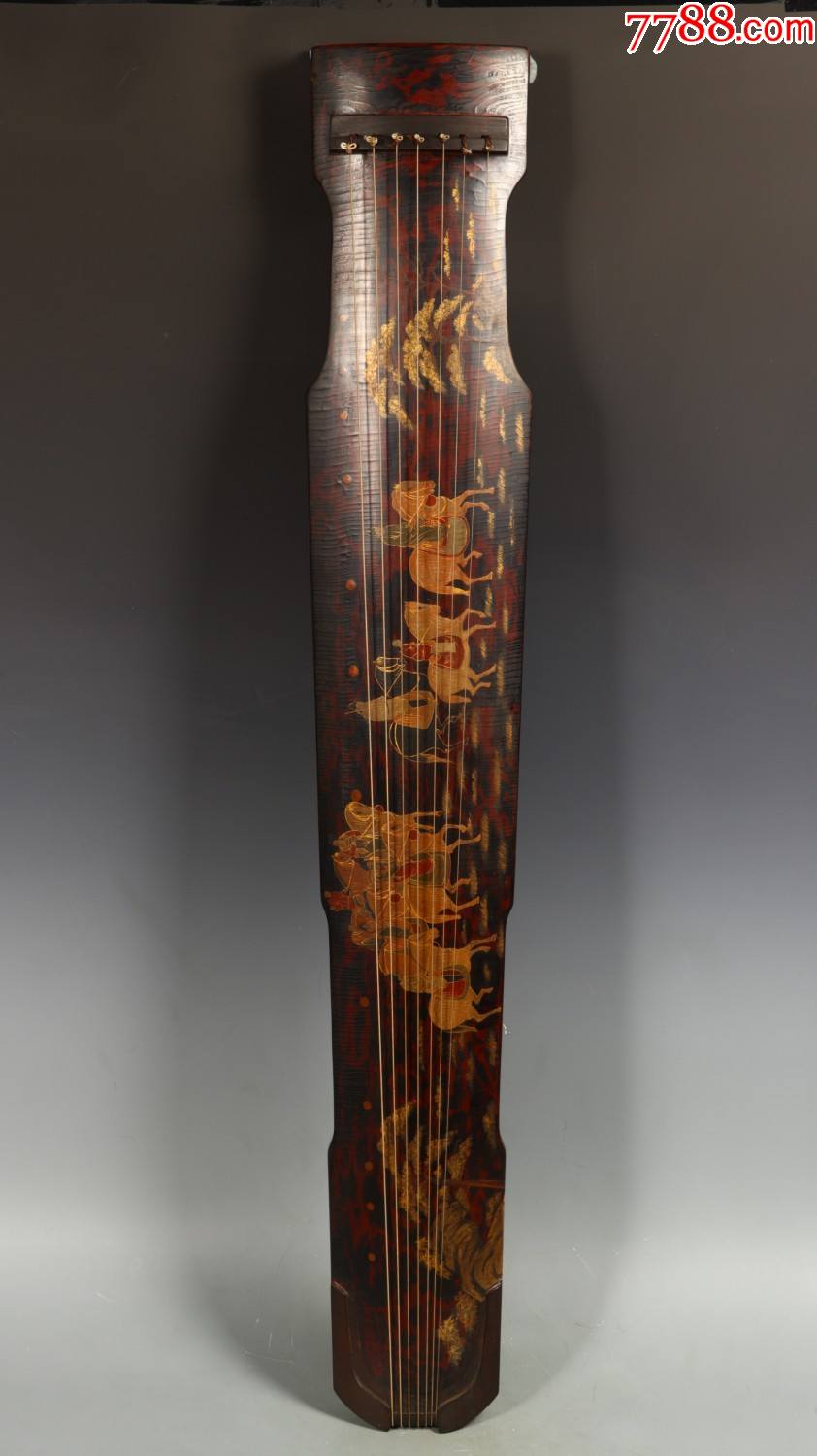 大漆彩绘出游图古琴