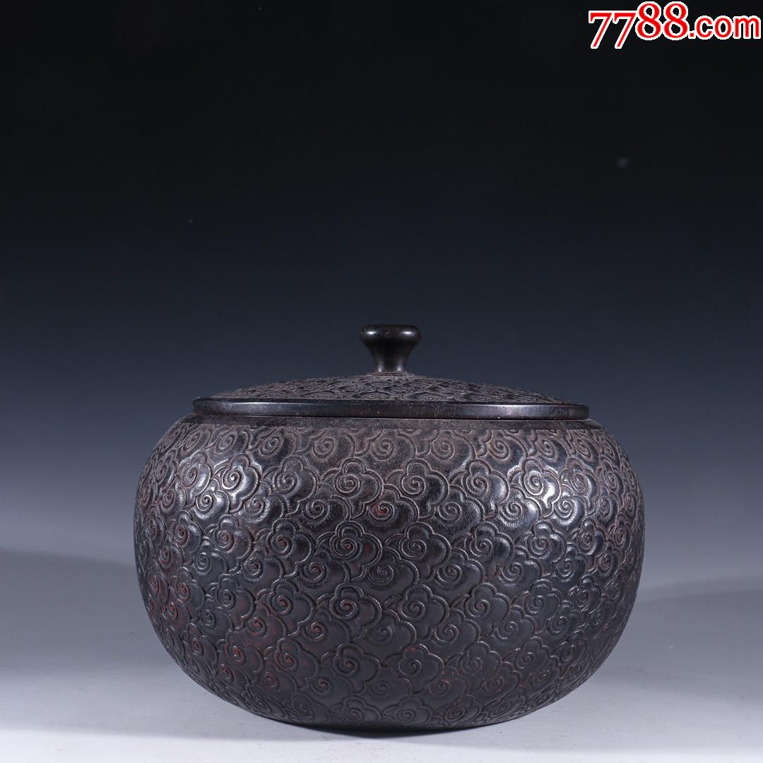 旧藏-小叶紫檀木祥云纹盖罐_价格5800元【老玩物古玩收藏】_第1张
