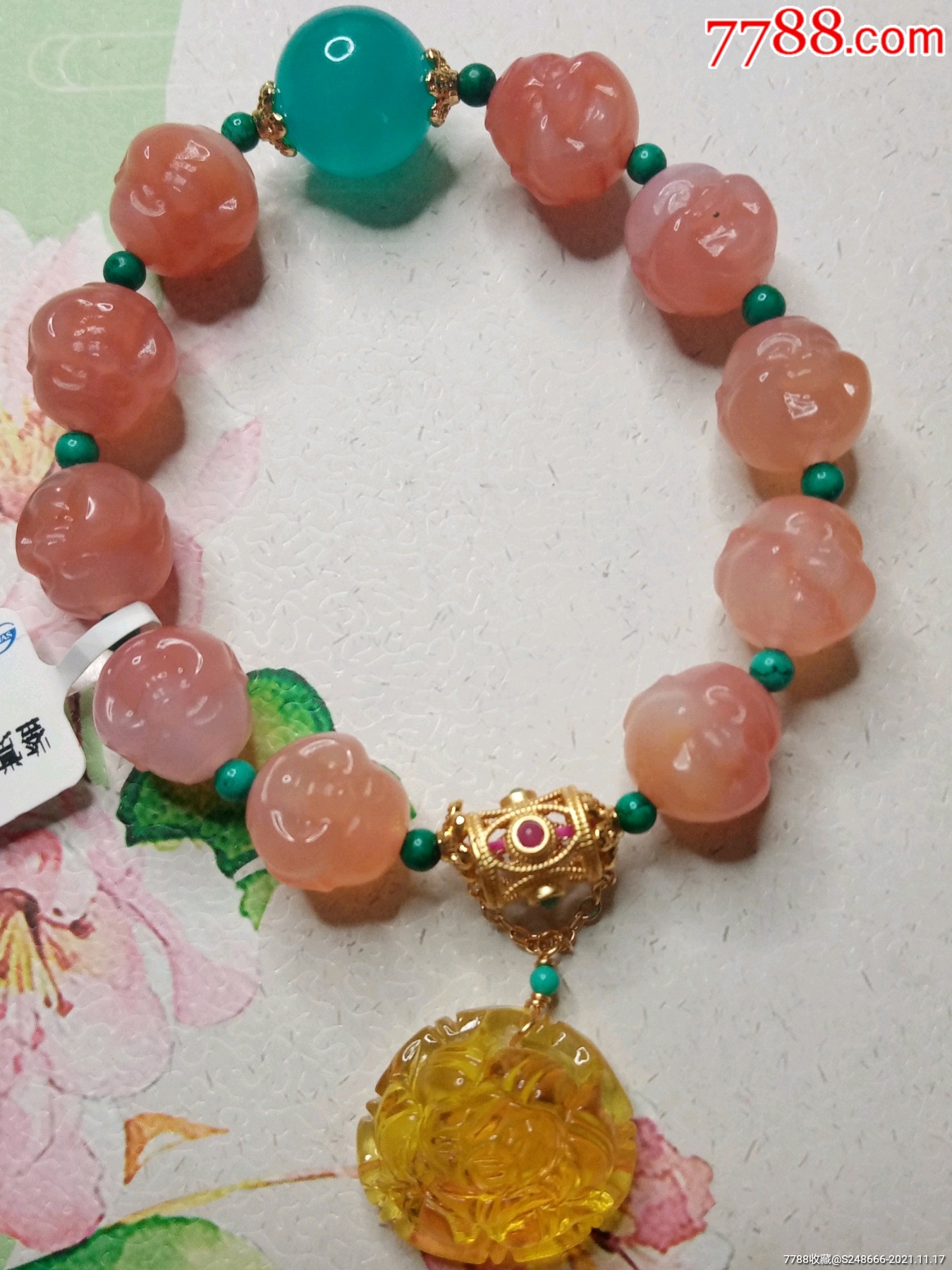 天然盐源玛瑙佛头多宝珠手串