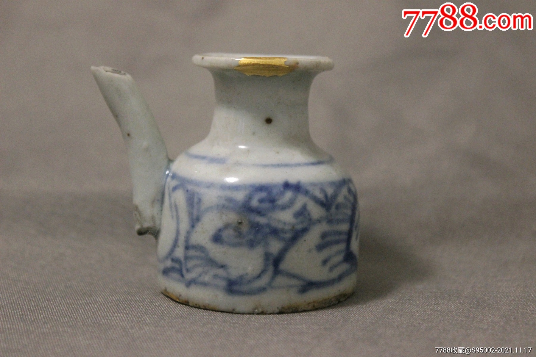 晚清,青花水滴,金缮_青花瓷_迦南古玩行【7788商城】