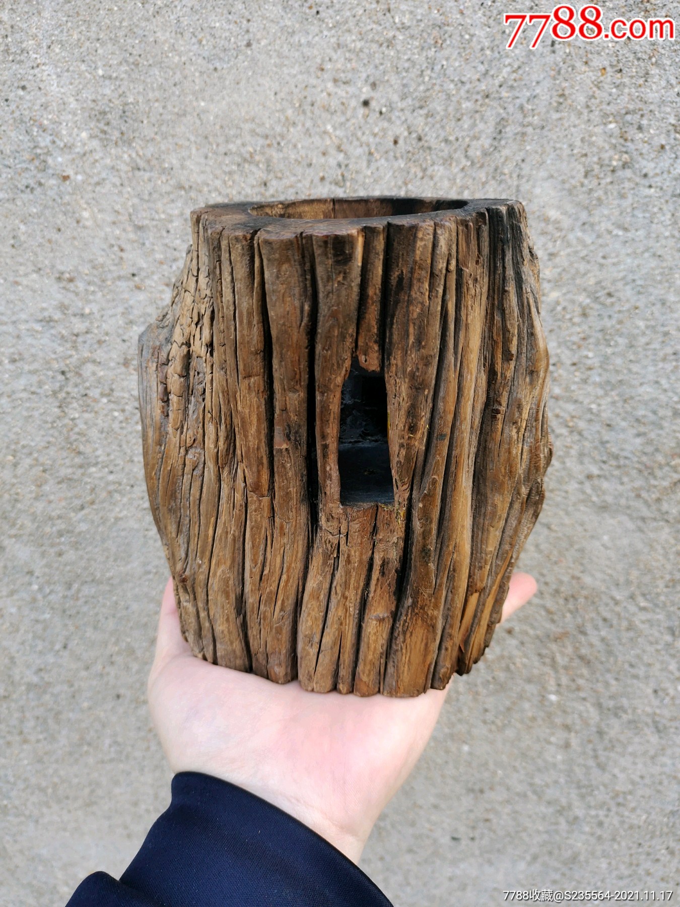 老崖柏笔筒老木头笔筒文房四宝