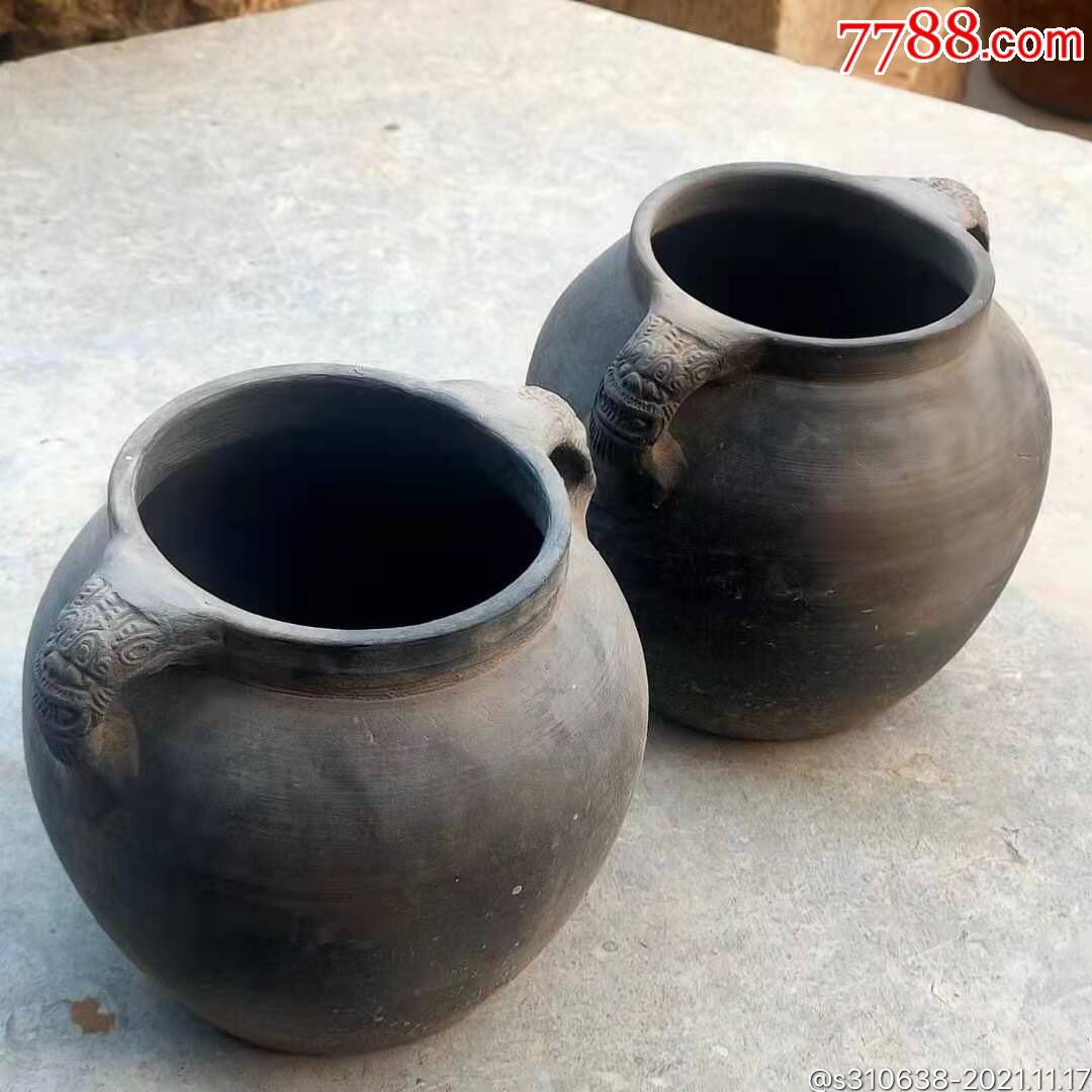 清代兽头黑陶罐,14