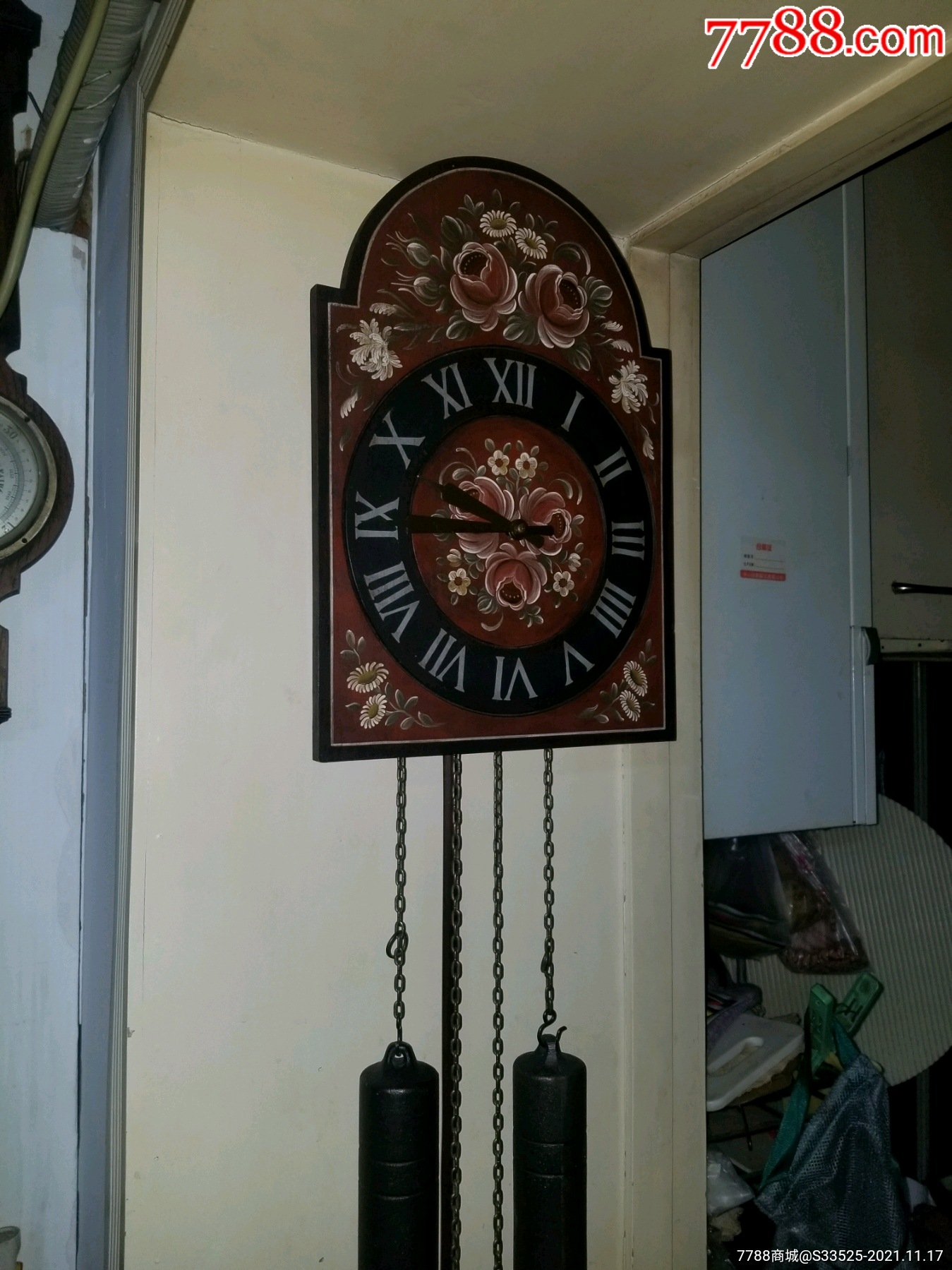 德国实木彩绘拉链挂钟