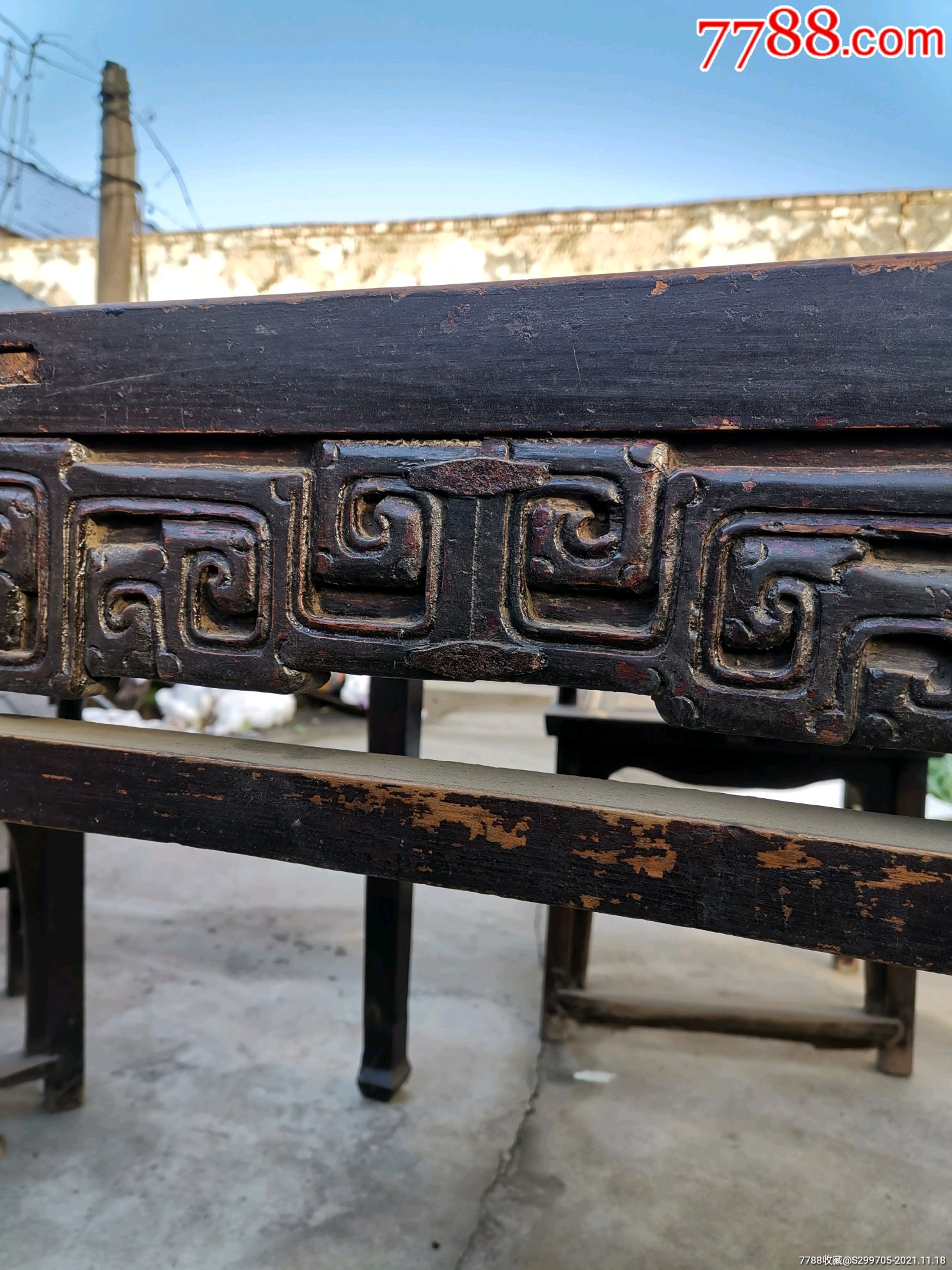 清末老桌椅一套共五件年份很好做工讲究四平回纹如意桌元坤太师椅品相