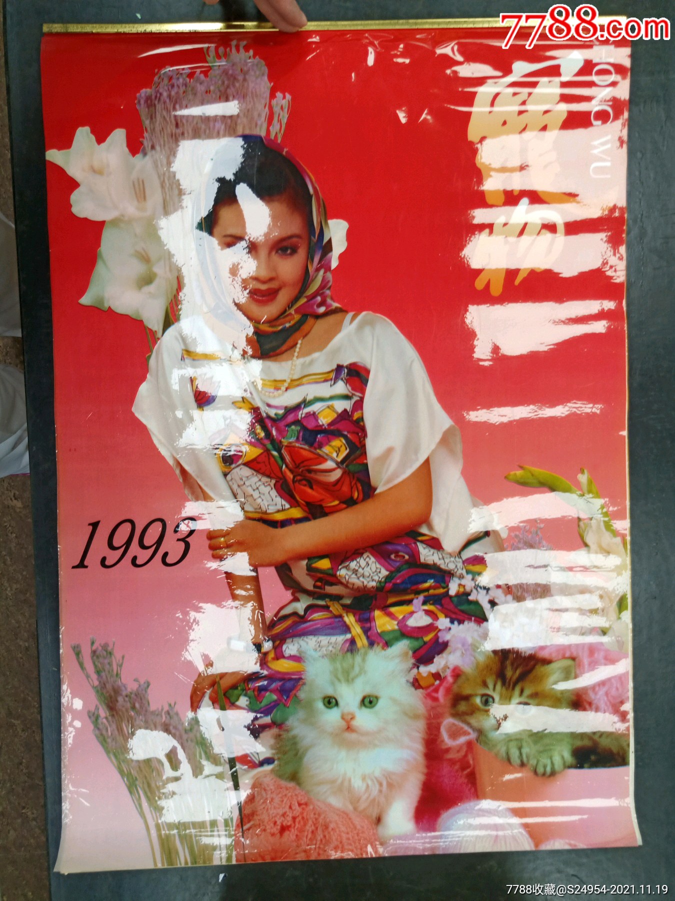 老挂历1993年宠物全塑膜挂历美女挂历121共13张全见描述