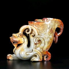 旧藏精品和田玉瑞兽角杯12178