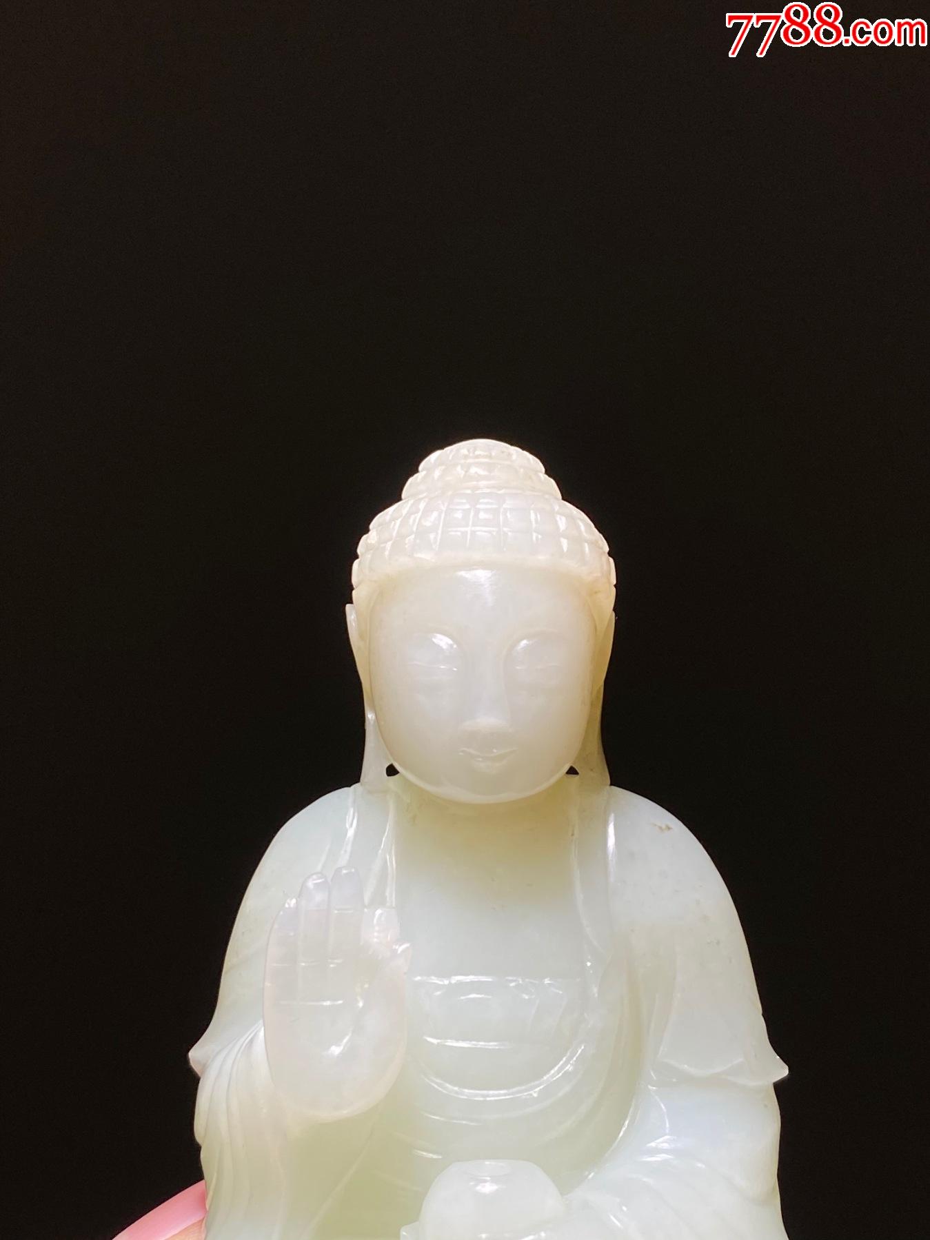 清和田玉籽料白玉碧玉莲花座佛像明清玉佛摆件佛堂供奉菩萨
