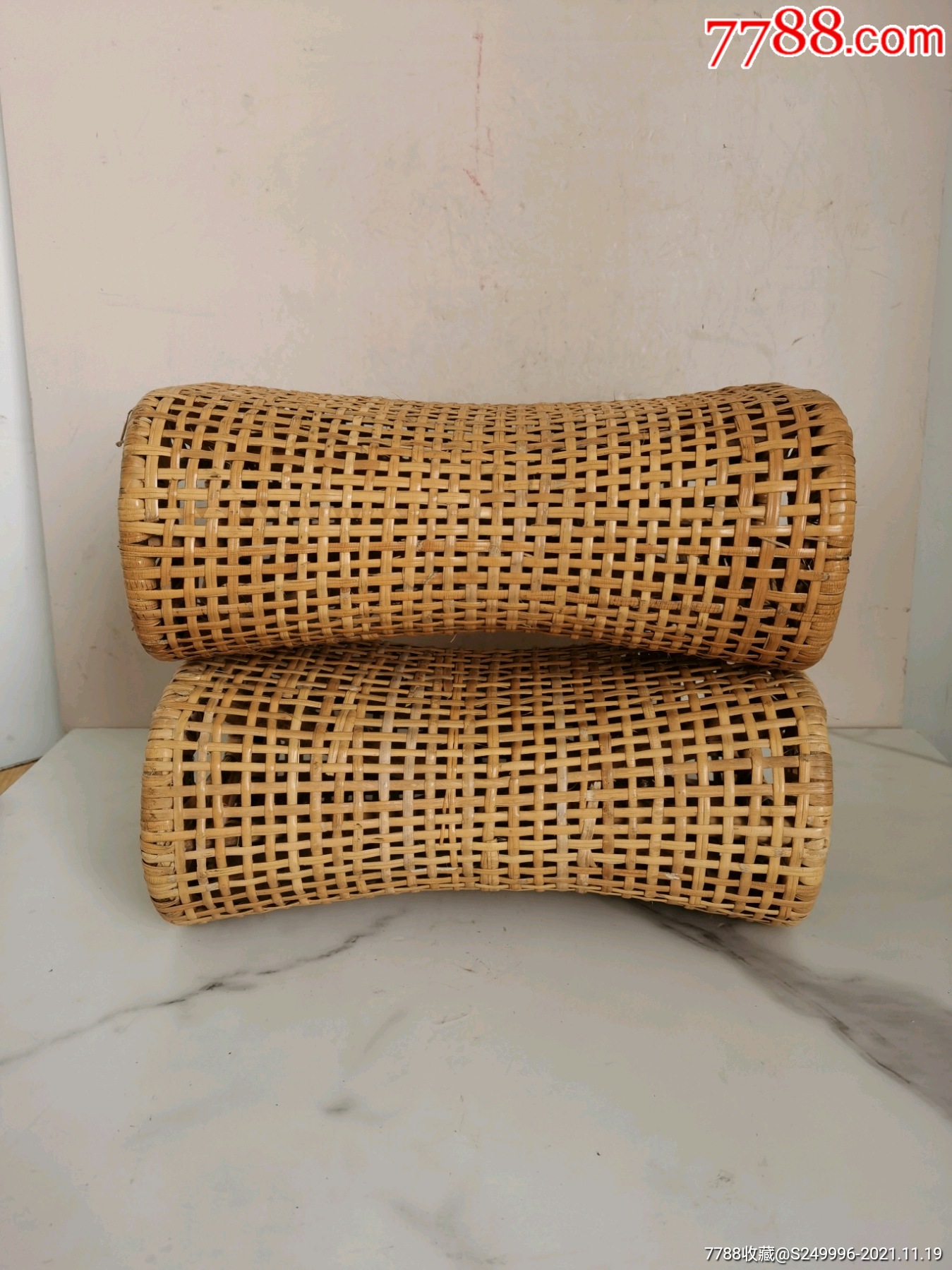 老竹藤编枕头一对