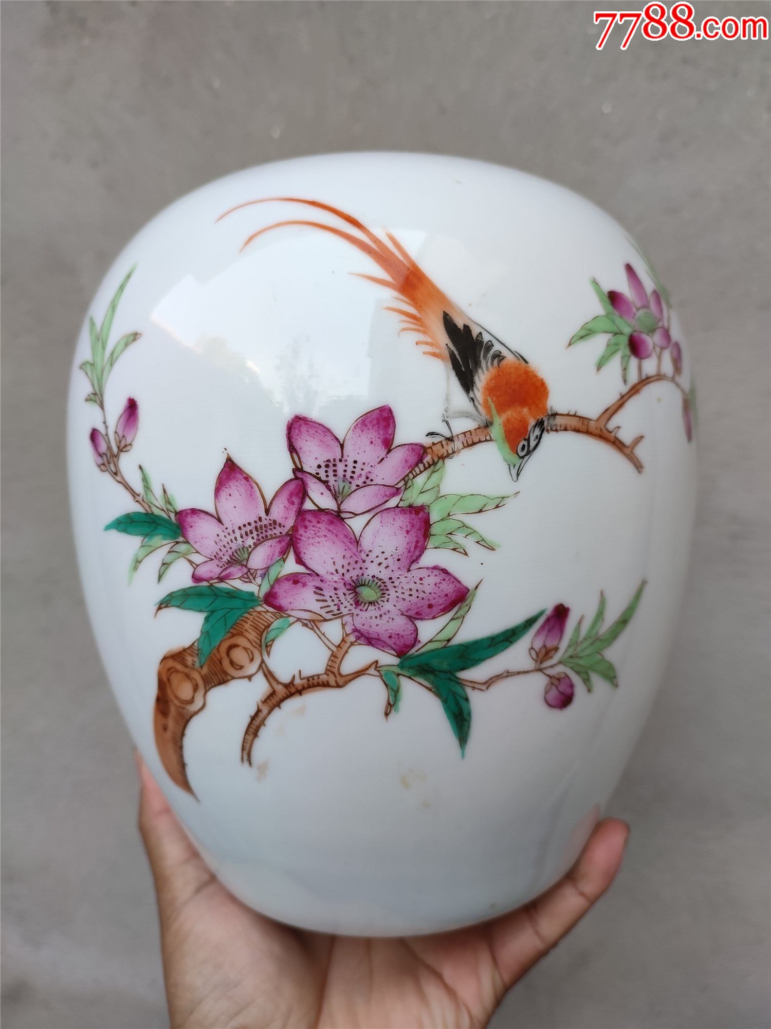 全品粉彩瓷器坛子高22厘米直径17厘米差盖子