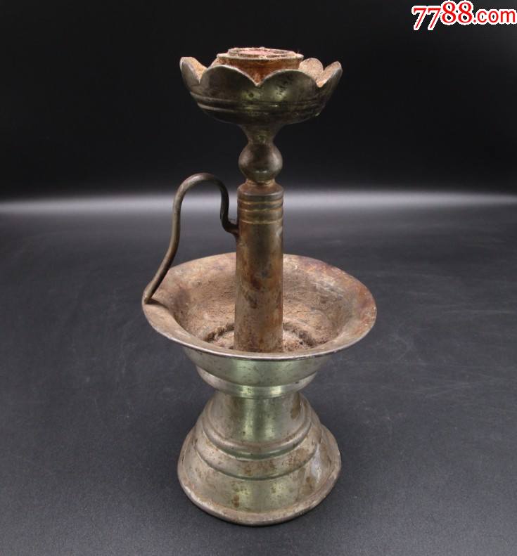 包老包真清代寺庙佛前莲花口锡烛台古玩古董锡器收藏真品开门