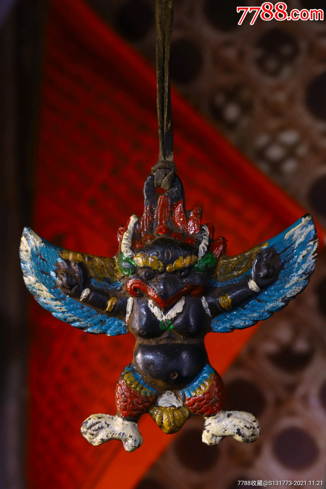 大鹏鸟挂件辟邪挂件藏密挂件铜胎纯手工敲打錾刻描彩大鹏金翅鸟