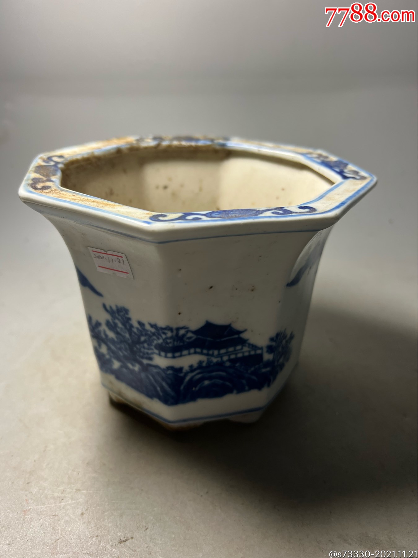 90年代左右青花山水八角花盆