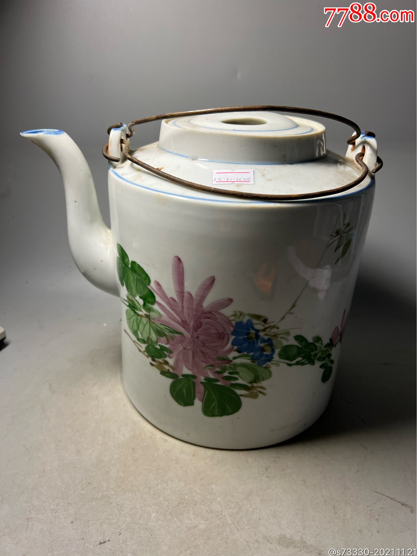 文革时期醴陵瓷厂花卉提梁壶一把微磕