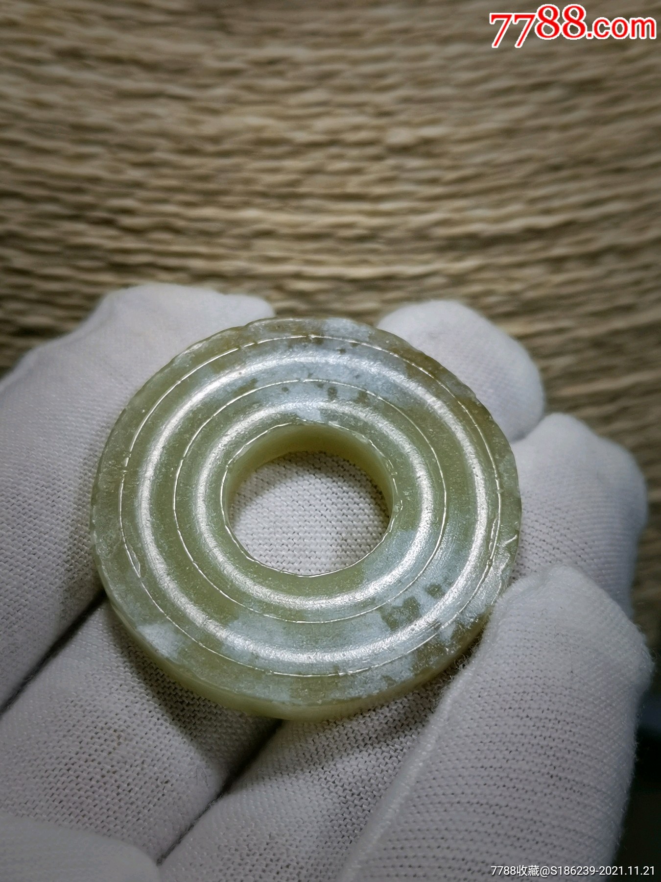 古玉老玉隐市古物和田玉高古玉战汉和田环纹玉璧