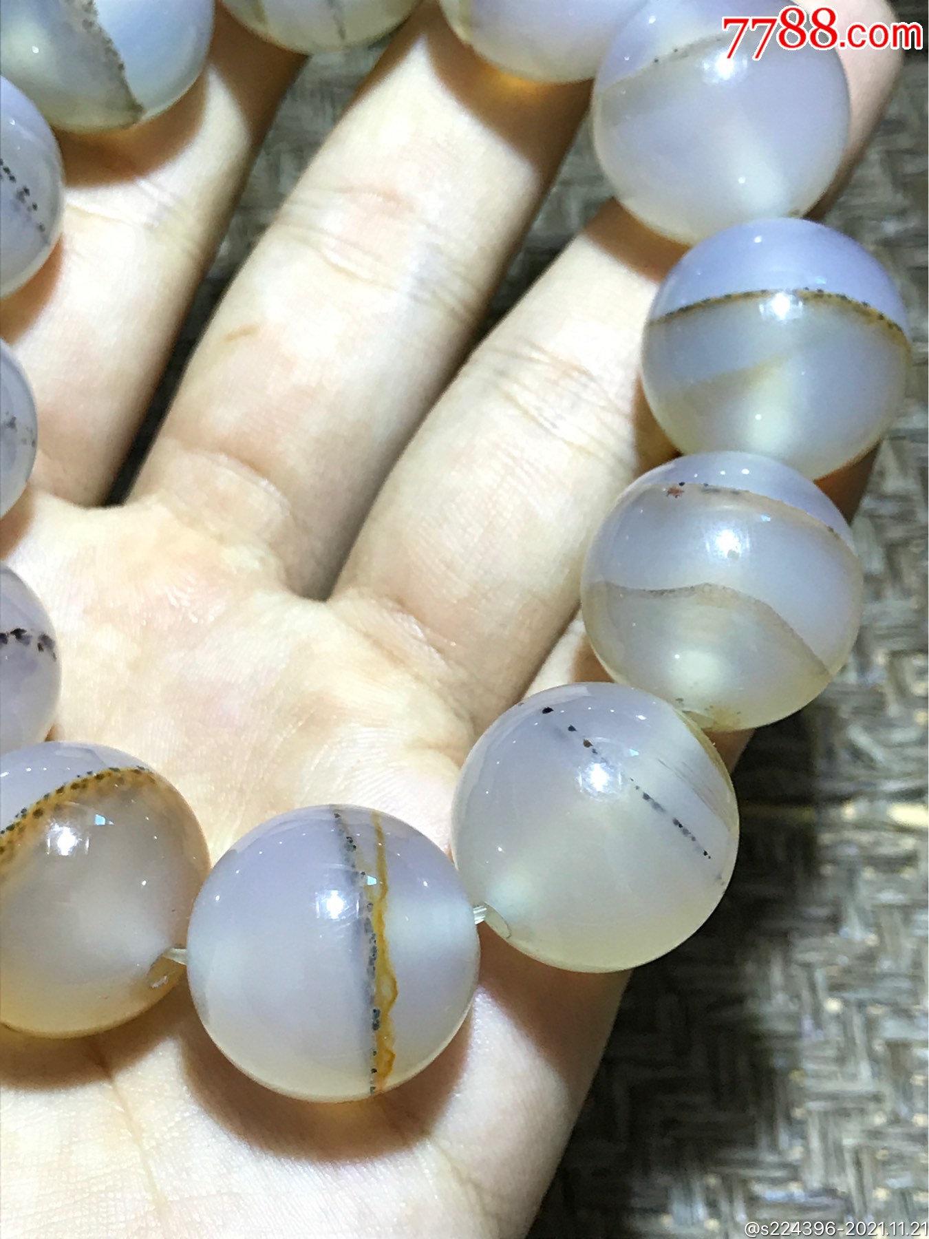 天然精美罕见毕业级冰种一线海洋玉髓手串一条