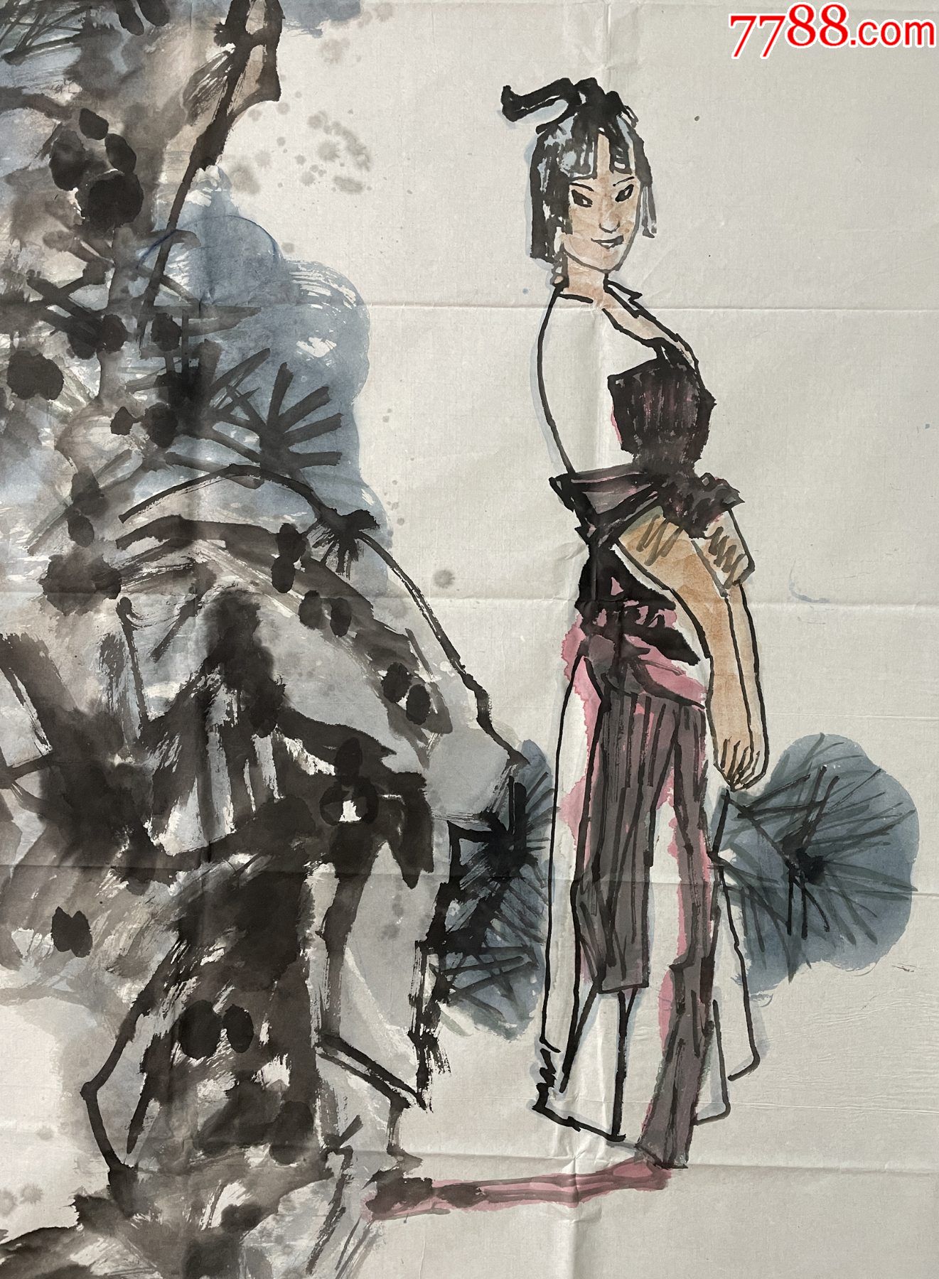 中国美协会员真迹李钰副教授四尺中堂写意人物画仕女1