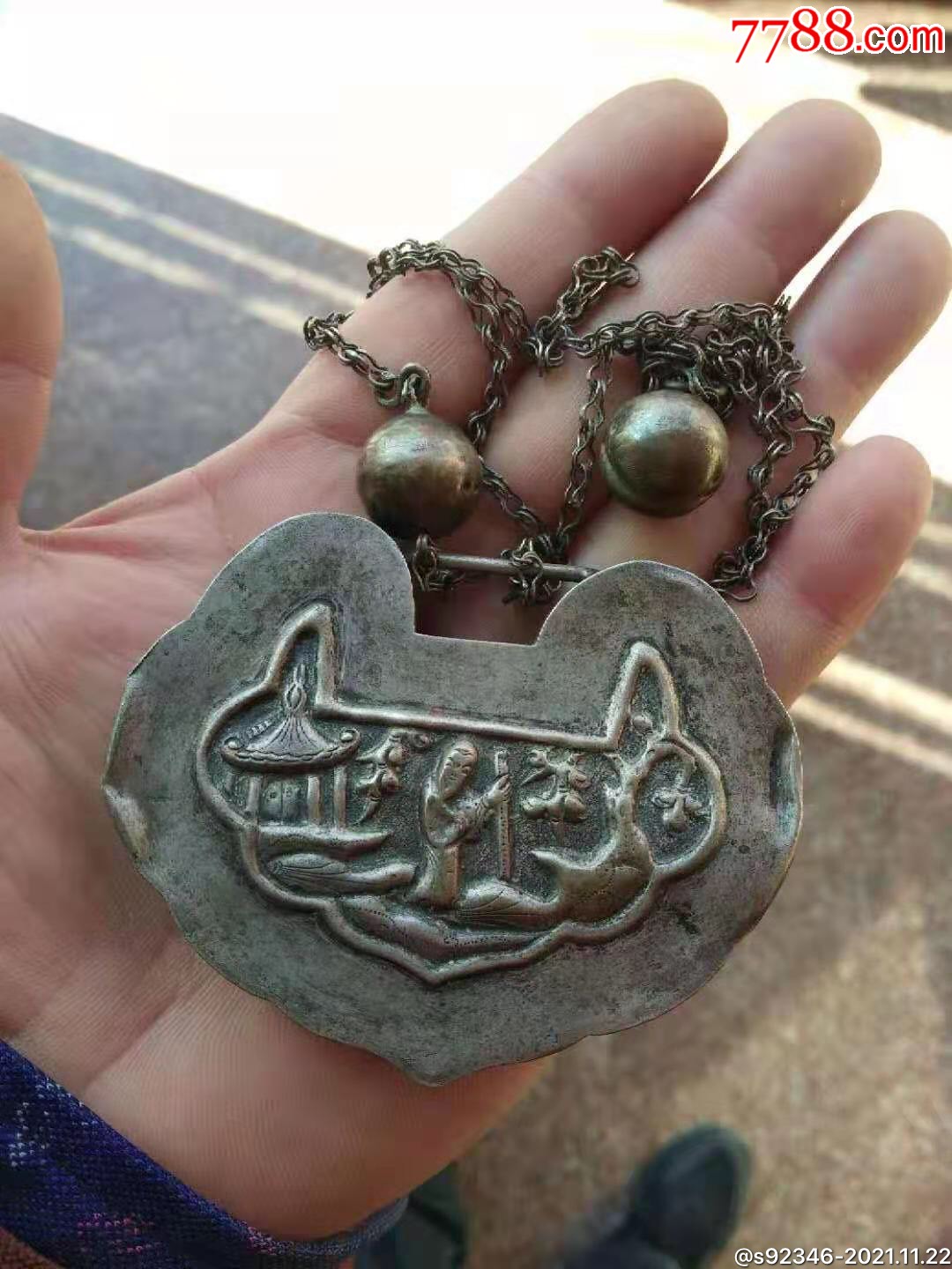 文王百子银锁带款(天成),保真保老-价格:868元-se83898043-银锁/银