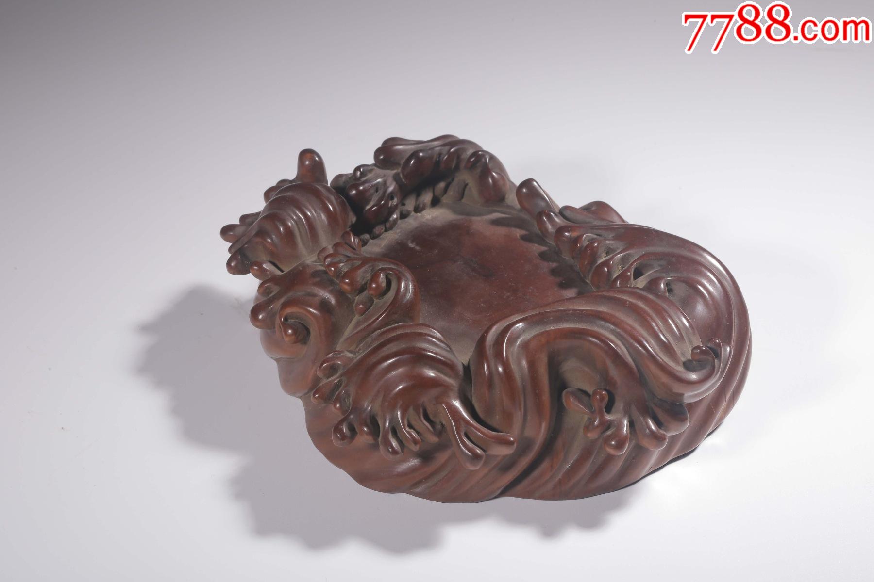 黄杨木雕海浪纹文房水洗