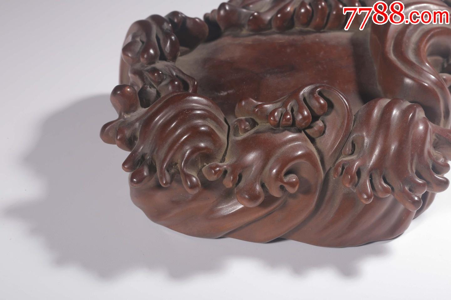 黄杨木雕海浪纹文房水洗