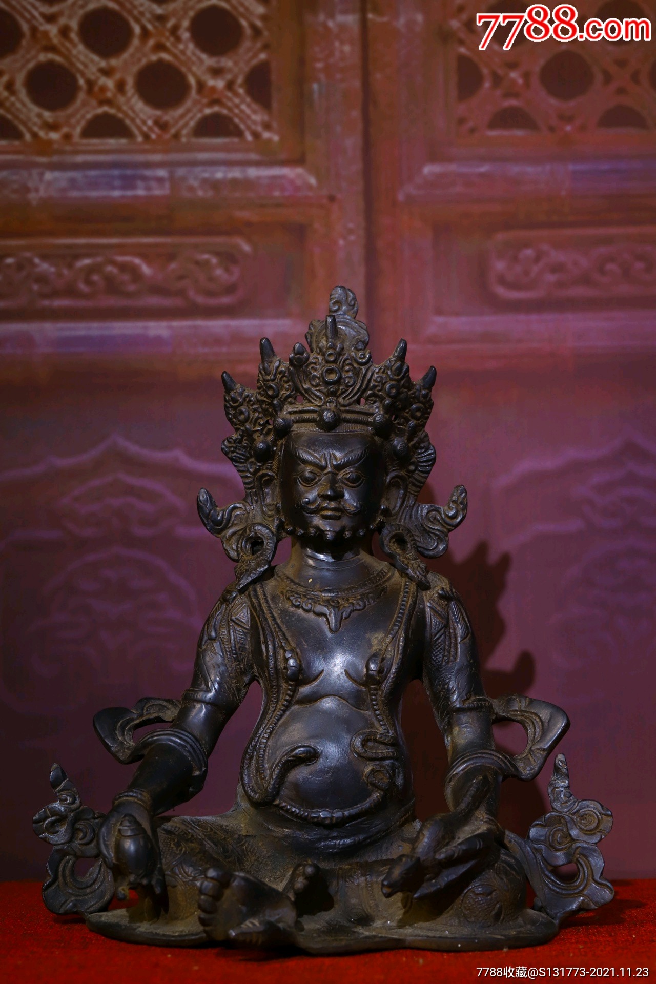 黄财神佛像铜佛像殊胜厚重铜胎纯手工敲打錾刻黄财神佛像高25㎝宽23㎝