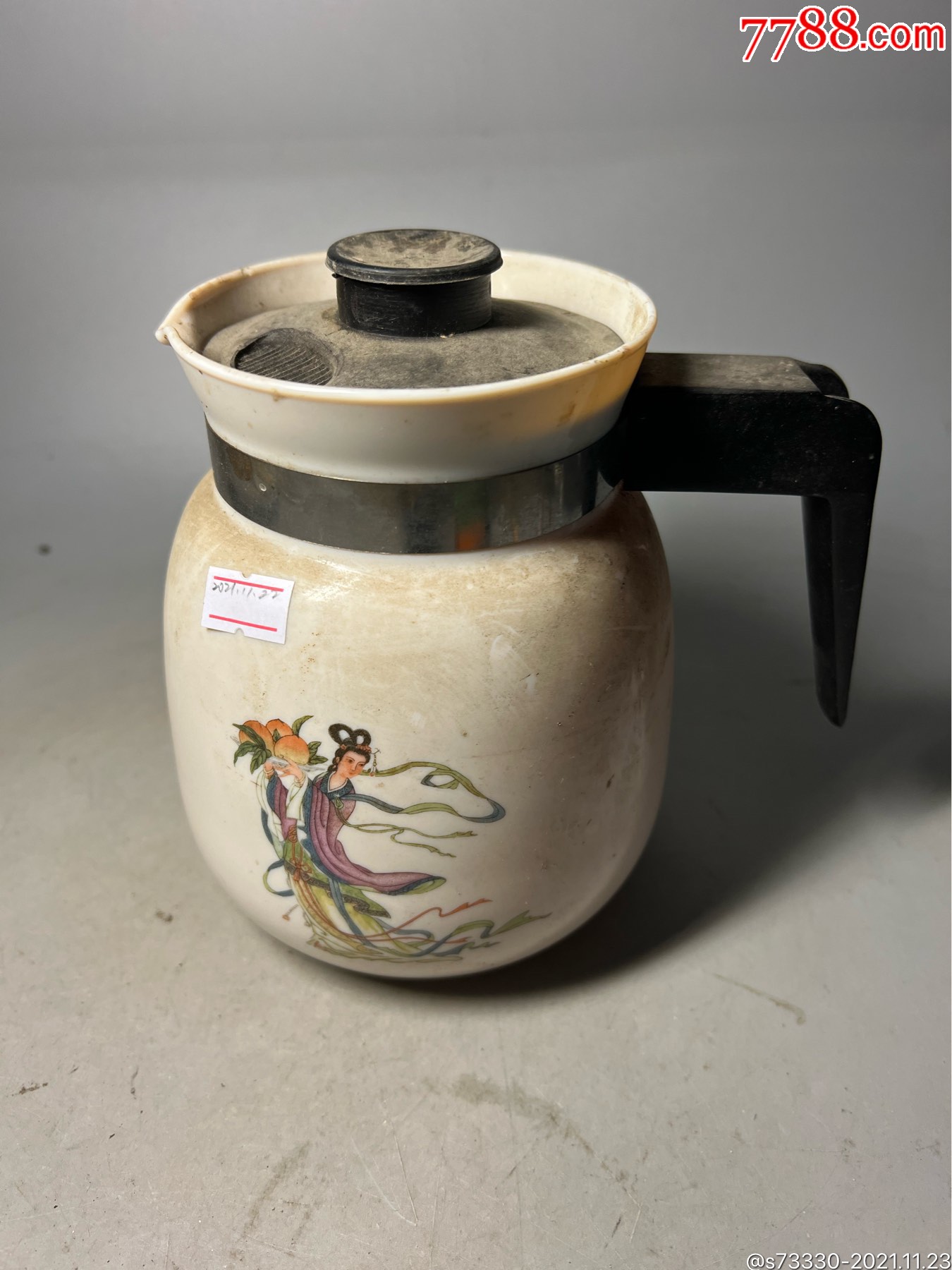 怀旧老物件80年代左右麻姑献寿塑料茶壶一把