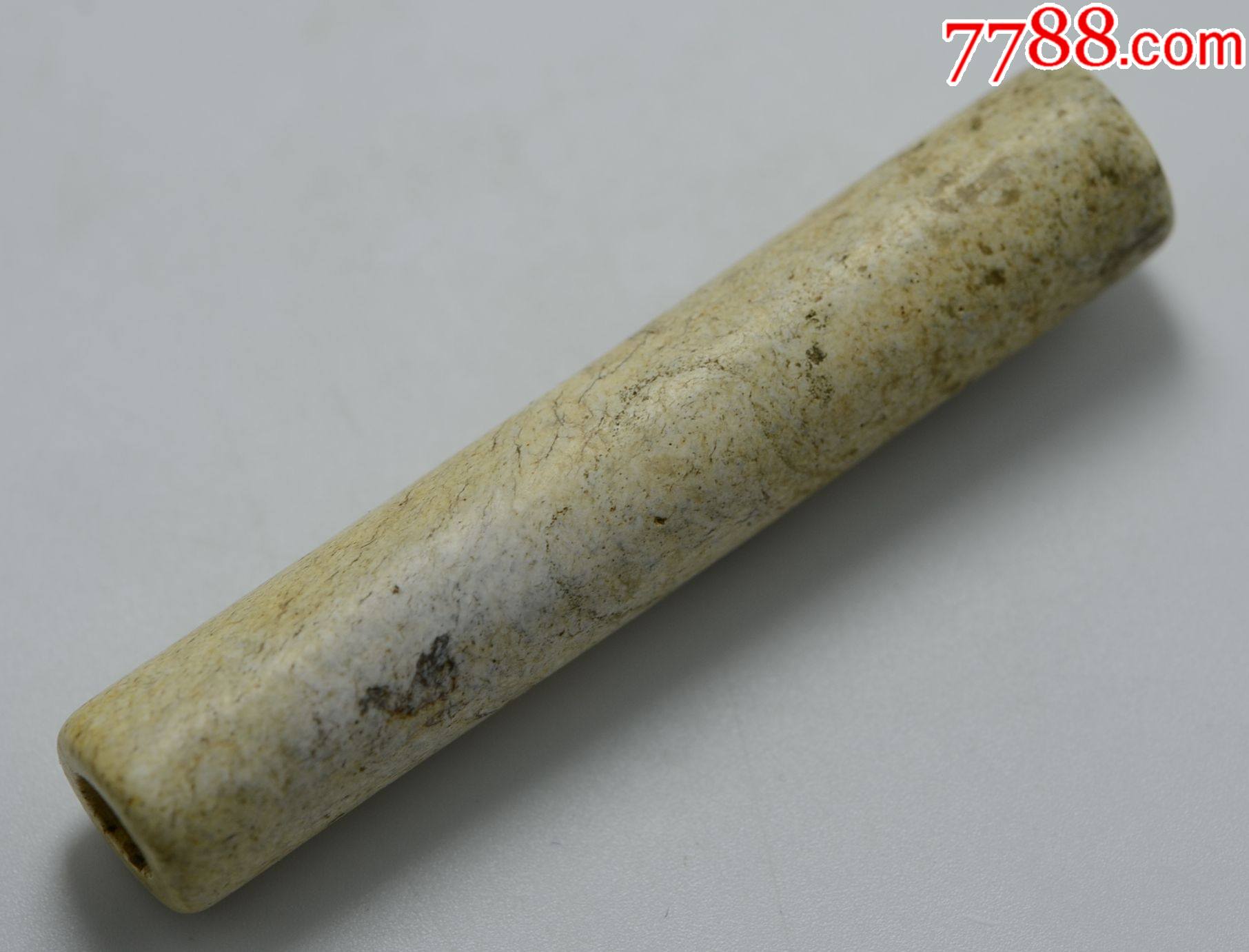 鸡骨白沁色大孔老玉管项饰挂件