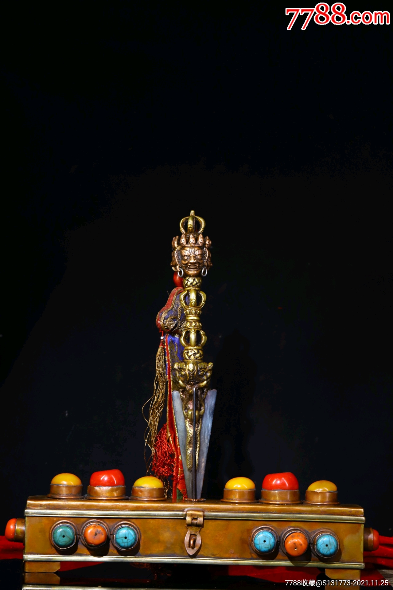 金刚普巴降魔杵法器铜胎纯手工敲打錾刻老法器搭配紫铜纯手工敲打镶嵌