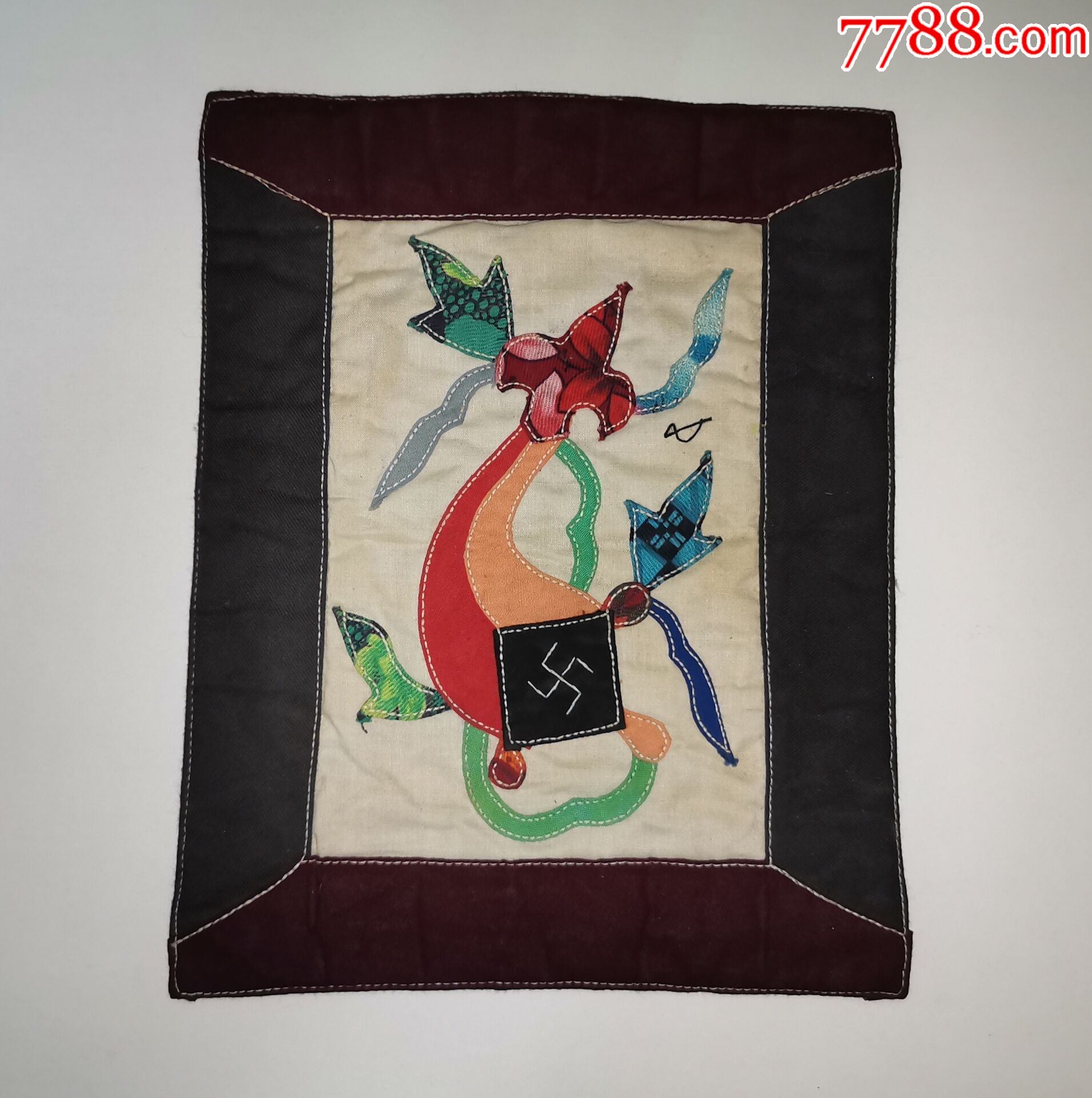 民国拼布万字纹老背带兜片