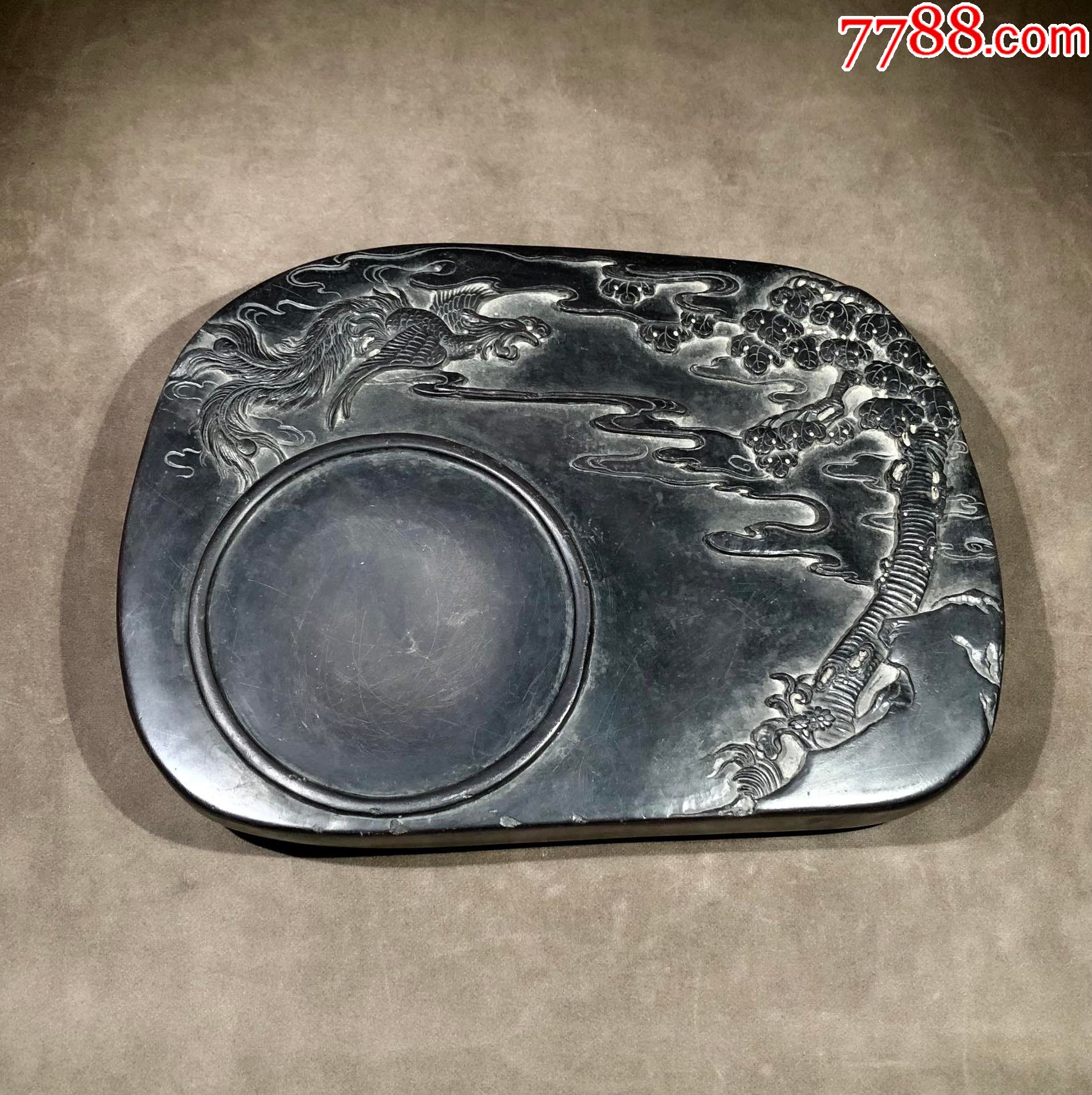 名家端砚砚面浮雕梧桐树凤凰