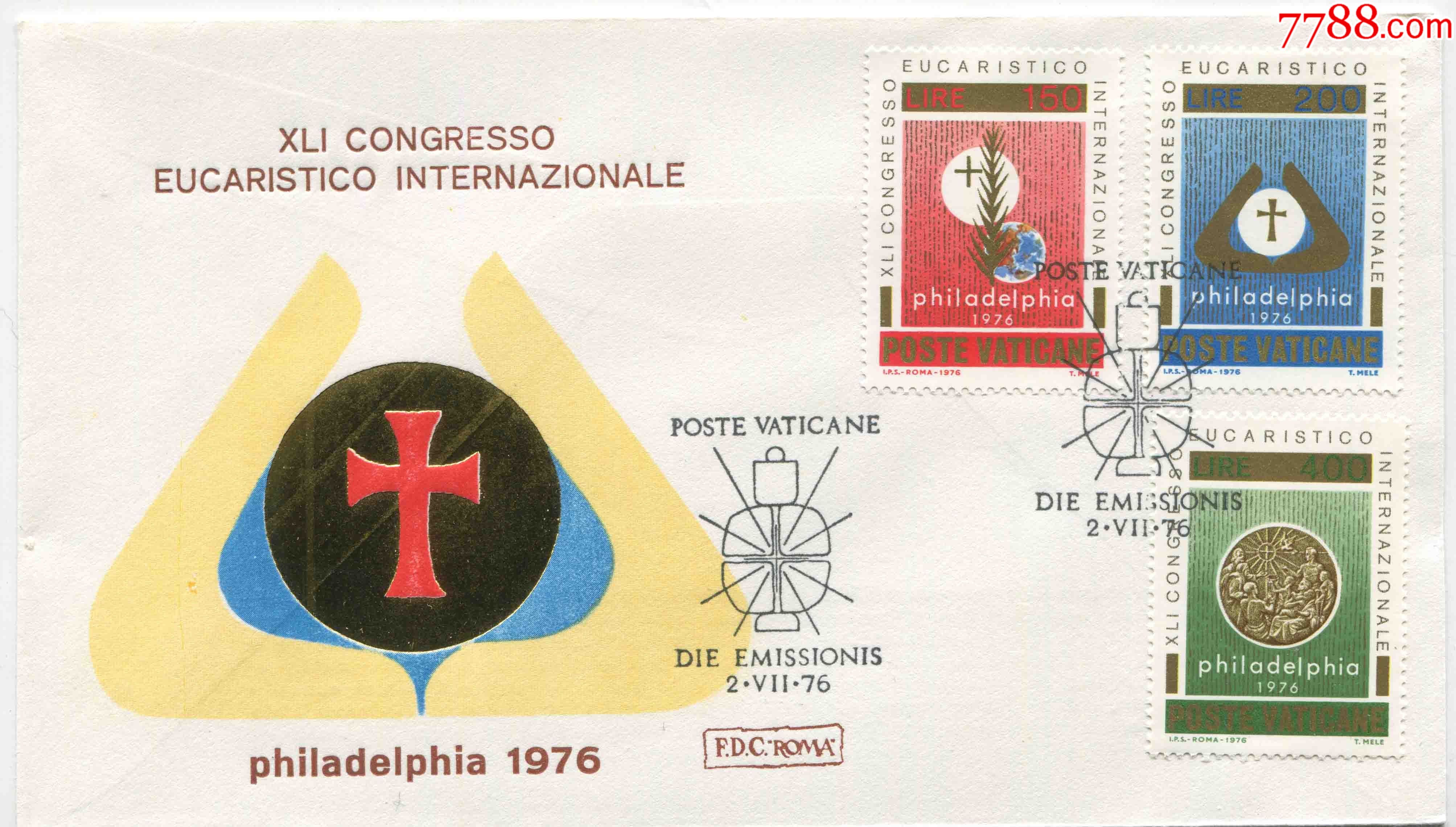 梵蒂冈邮票1976年世界圣餐大会3全首日封fdci26