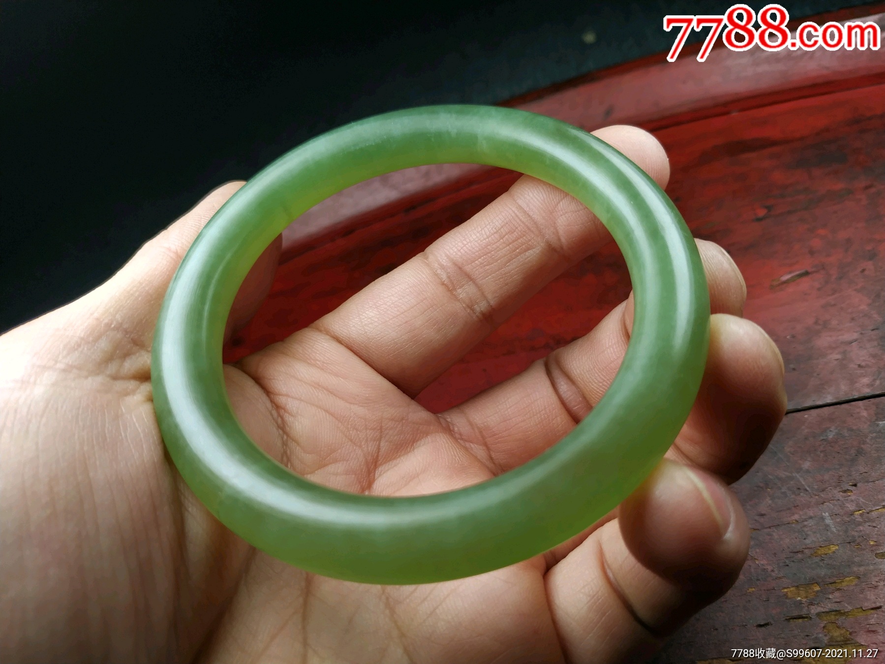 清代玉手镯老手镯翡翠镯子老首饰老摆件_价格2300元【磊哥木雕】_第1