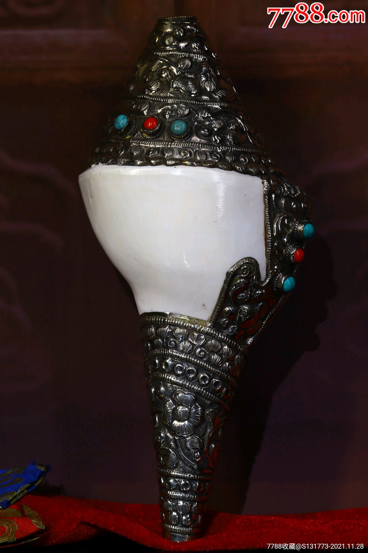 法螺白海螺左旋海螺天然海螺纯手工掐丝镶嵌宝石左旋法螺高25㎝宽12