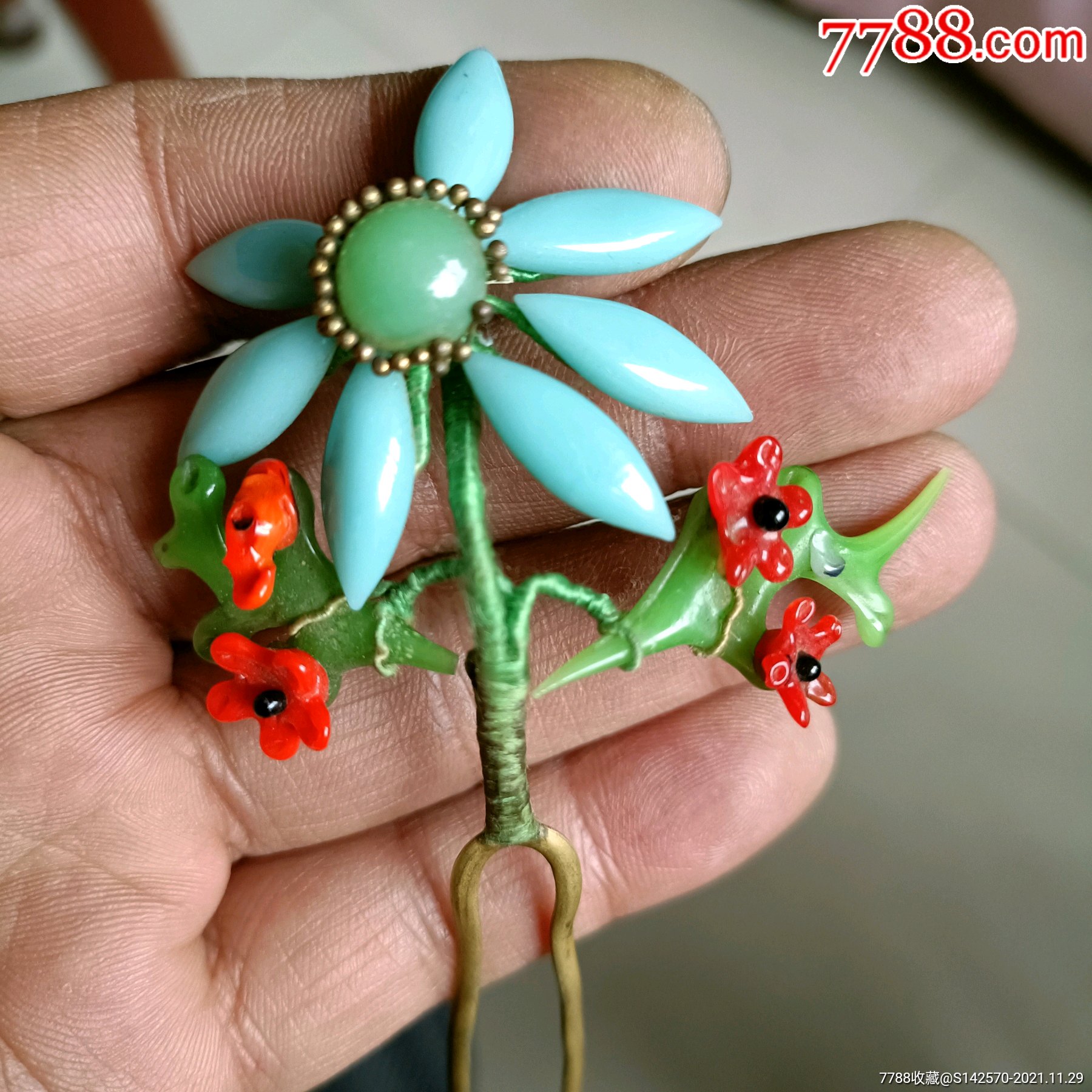 晚清民国时期老料器头花完整保老保真