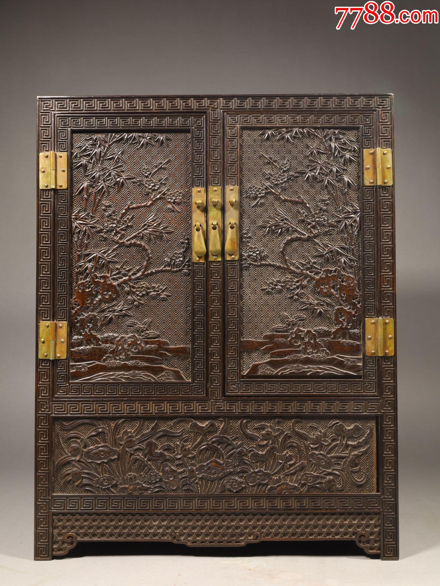 紫檀竹梅花卉编织纹柜