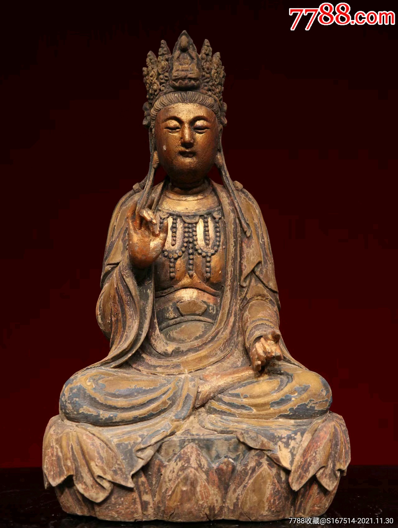 观音立像铜鎏金尺寸高78厘米尊佛头戴宝冠面貌寂静含笑以菩萨慧眼凝视