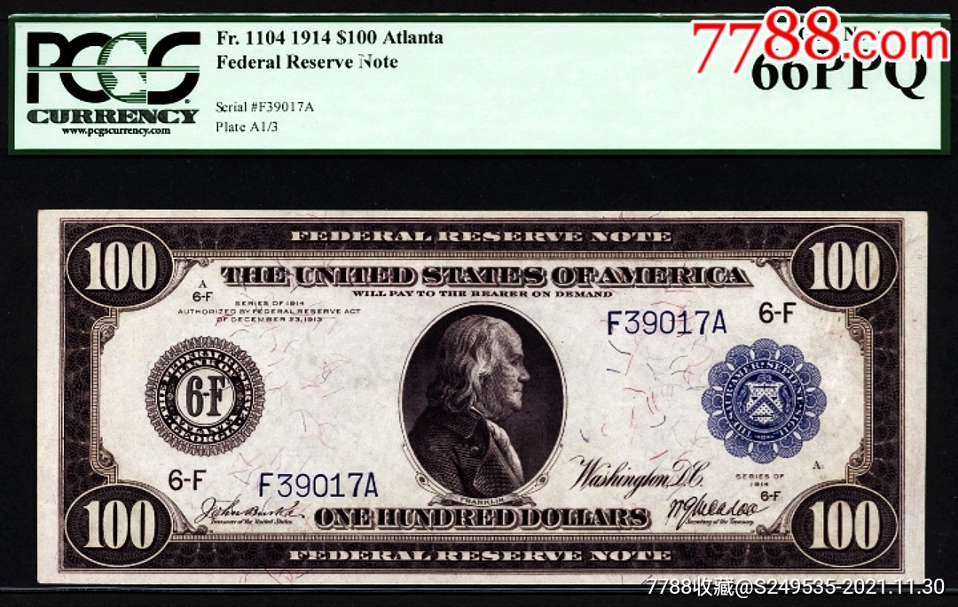 稀少美品1914年美国100元美钞PCGS评级66PPQ收藏_美国钱币_乐拍小店【7788收藏__收藏热线】