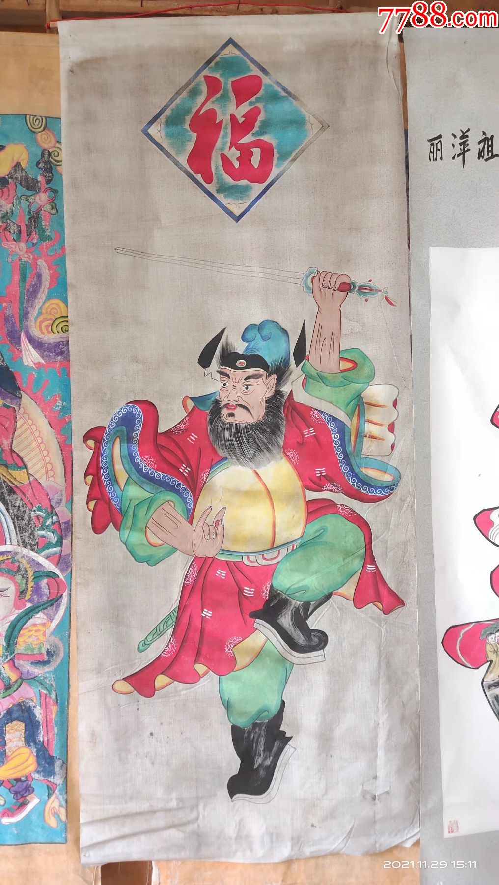 长176宽71厘米纯手工绘画老布画钟馗画像用布画比较少