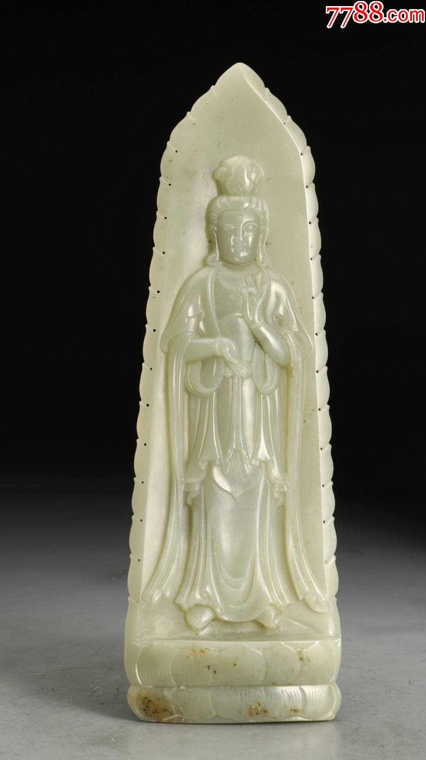 和田青白玉观音立像摆件